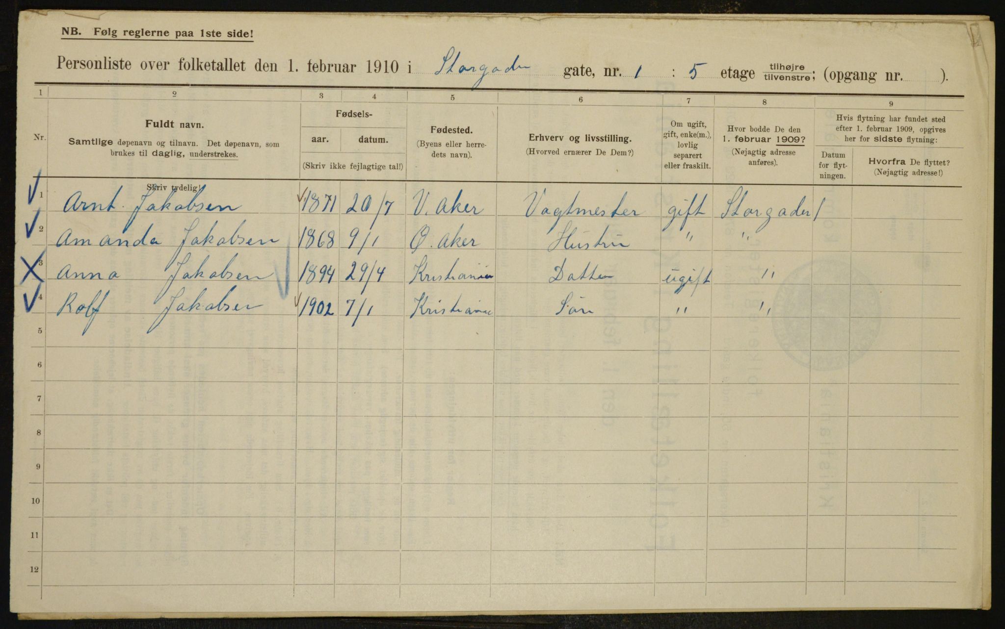 OBA, Municipal Census 1910 for Kristiania, 1910, p. 97764