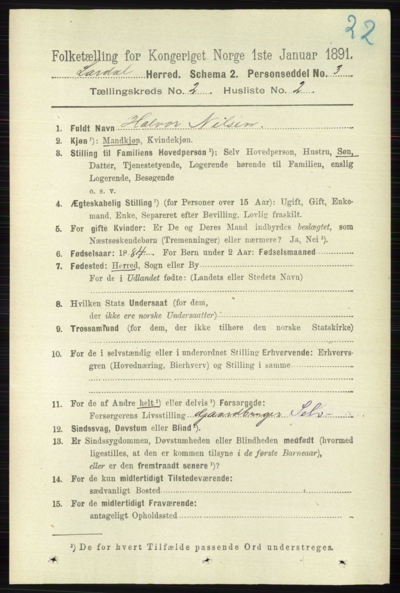 RA, 1891 census for 0728 Lardal, 1891, p. 734