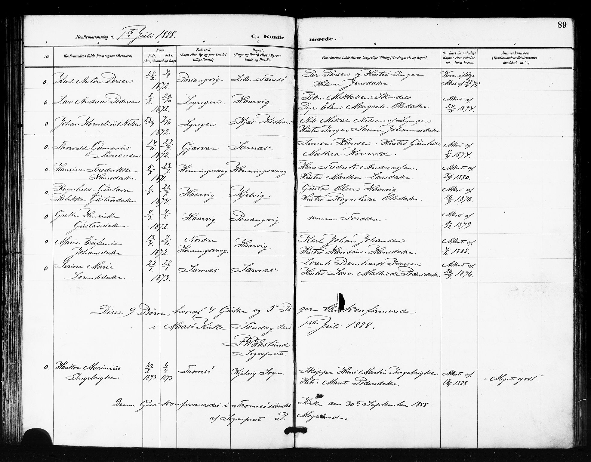 Måsøy sokneprestkontor, SATØ/S-1348/H/Ha/L0007kirke: Parish register (official) no. 7, 1887-1899, p. 89