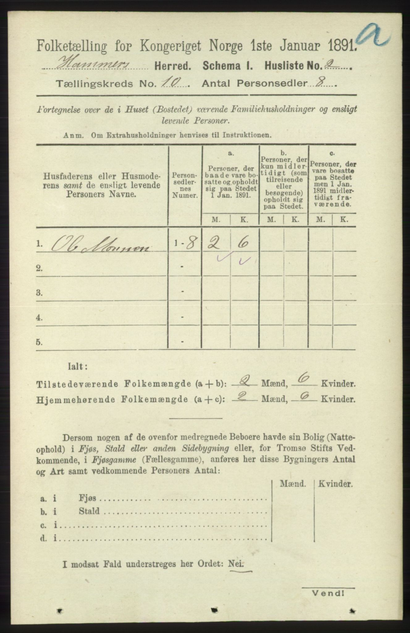 RA, 1891 census for 1254 Hamre, 1891, p. 2735