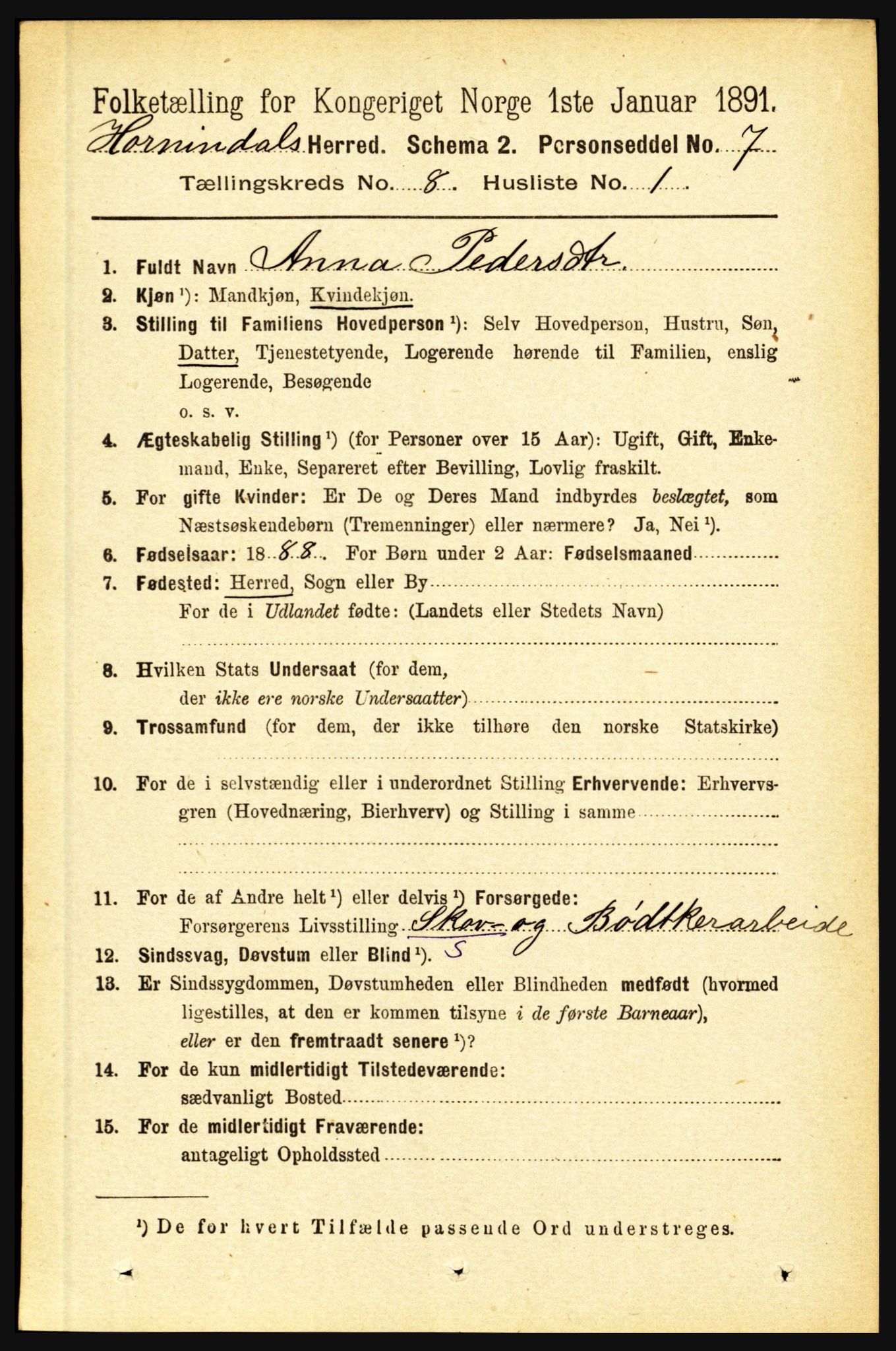 RA, 1891 census for 1444 Hornindal, 1891, p. 1902