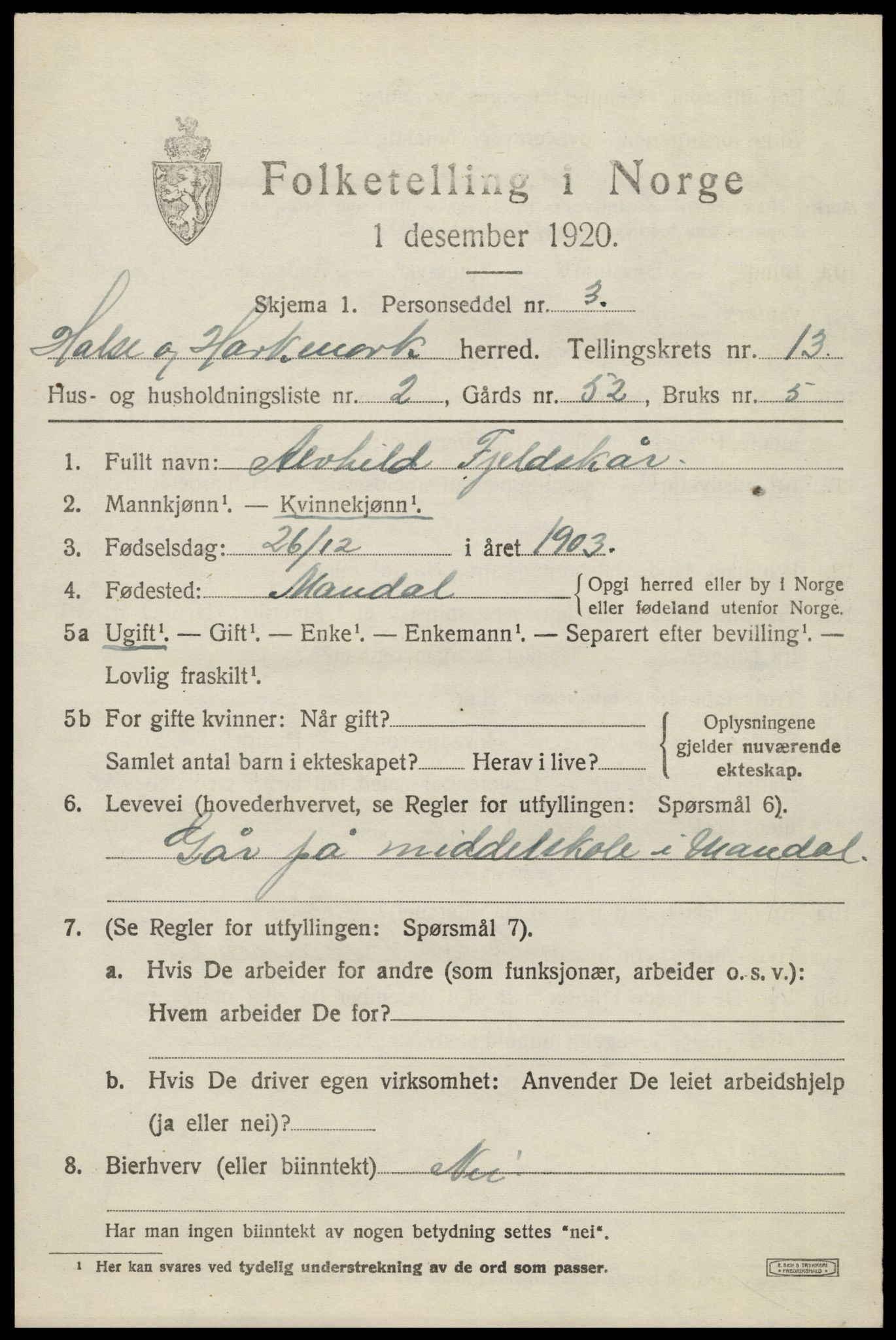 SAK, 1920 census for Halse og Harkmark, 1920, p. 7067