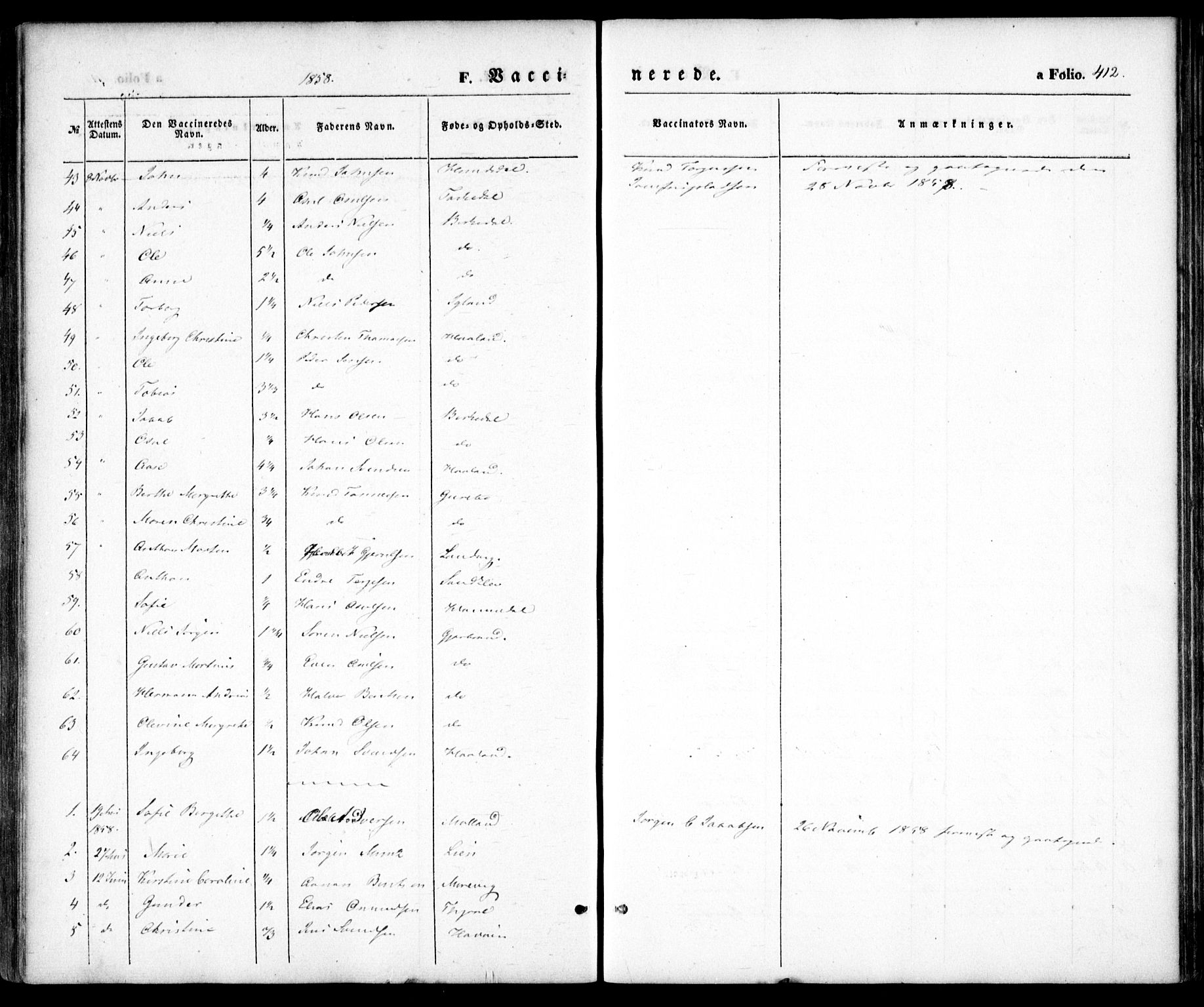 Hommedal sokneprestkontor, SAK/1111-0023/F/Fa/Fab/L0004: Parish register (official) no. A 4, 1848-1860, p. 412