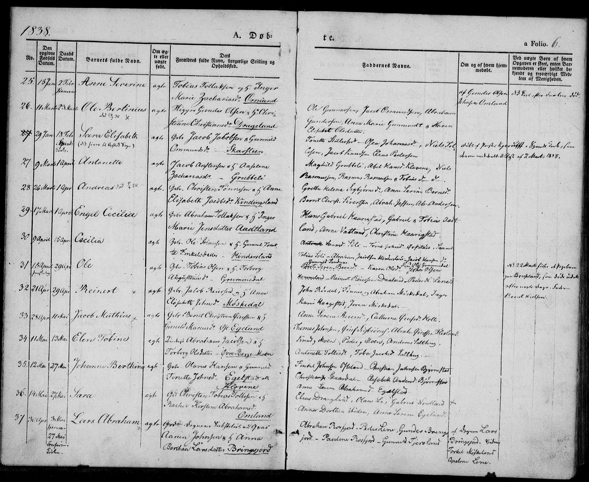 Lyngdal sokneprestkontor, AV/SAK-1111-0029/F/Fa/Fac/L0008: Parish register (official) no. A 8, 1837-1852, p. 6