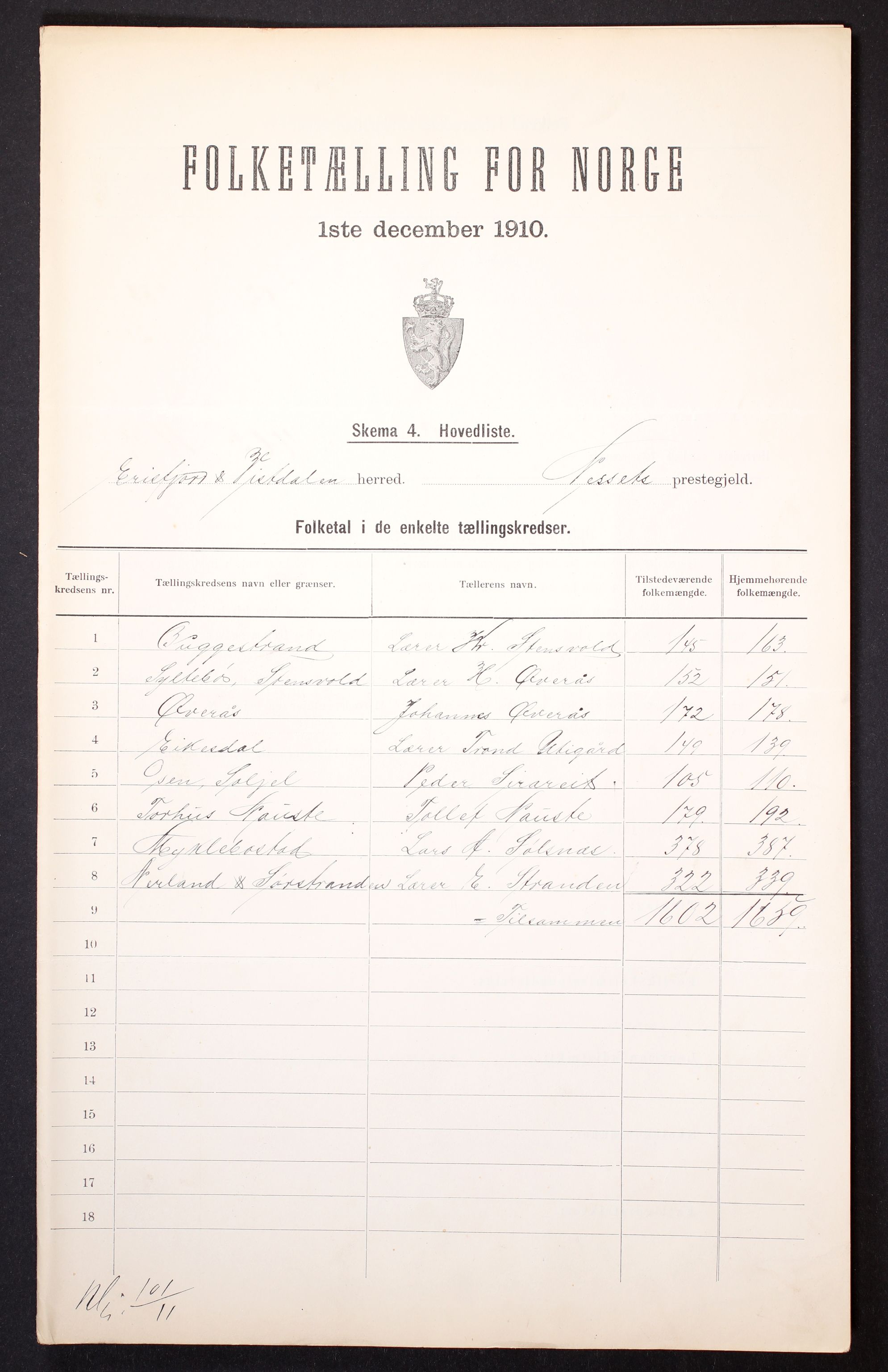 RA, 1910 census for Eresfjord og Vistdal, 1910, p. 2