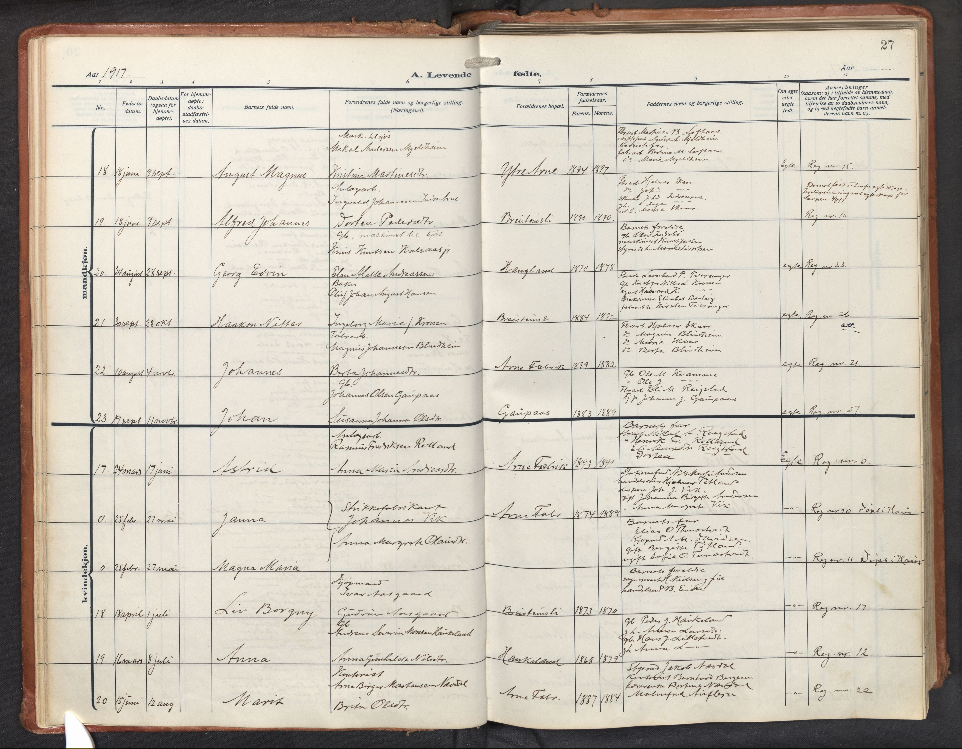 Haus sokneprestembete, AV/SAB-A-75601/H/Haa: Parish register (official) no. D 3, 1912-1927, p. 27