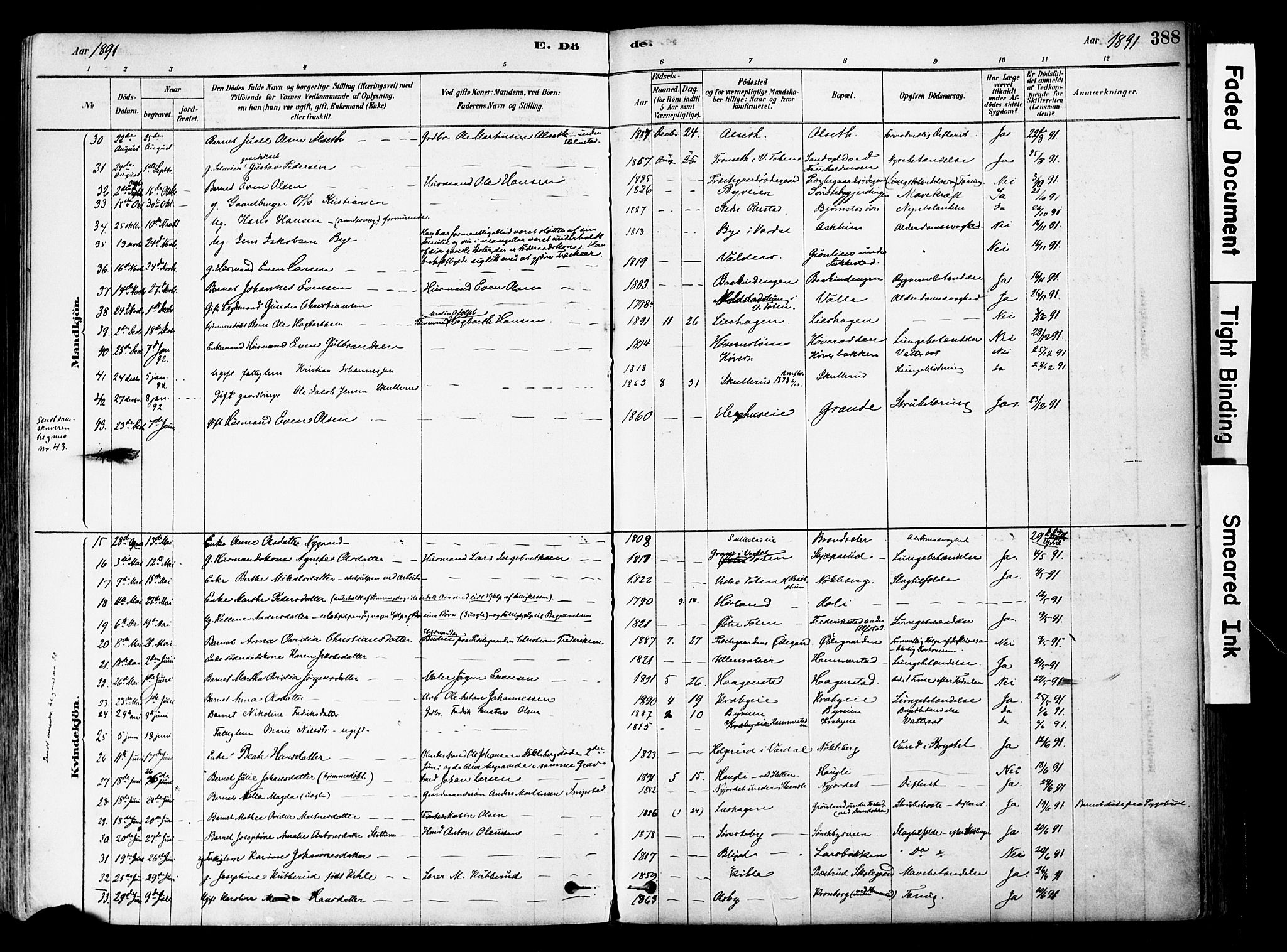 Østre Toten prestekontor, SAH/PREST-104/H/Ha/Haa/L0006: Parish register (official) no. 6 /1, 1878-1896, p. 388