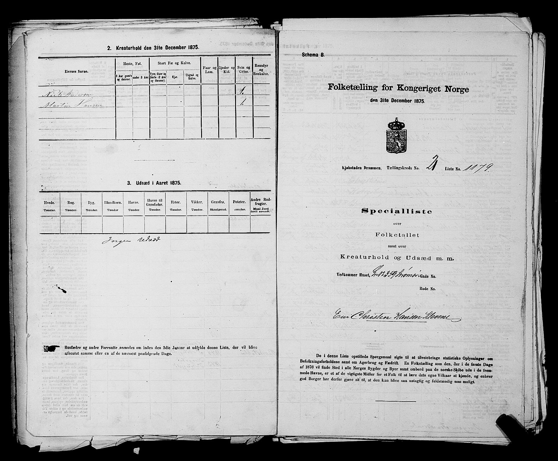 SAKO, 1875 census for 0602 Drammen, 1875, p. 2109