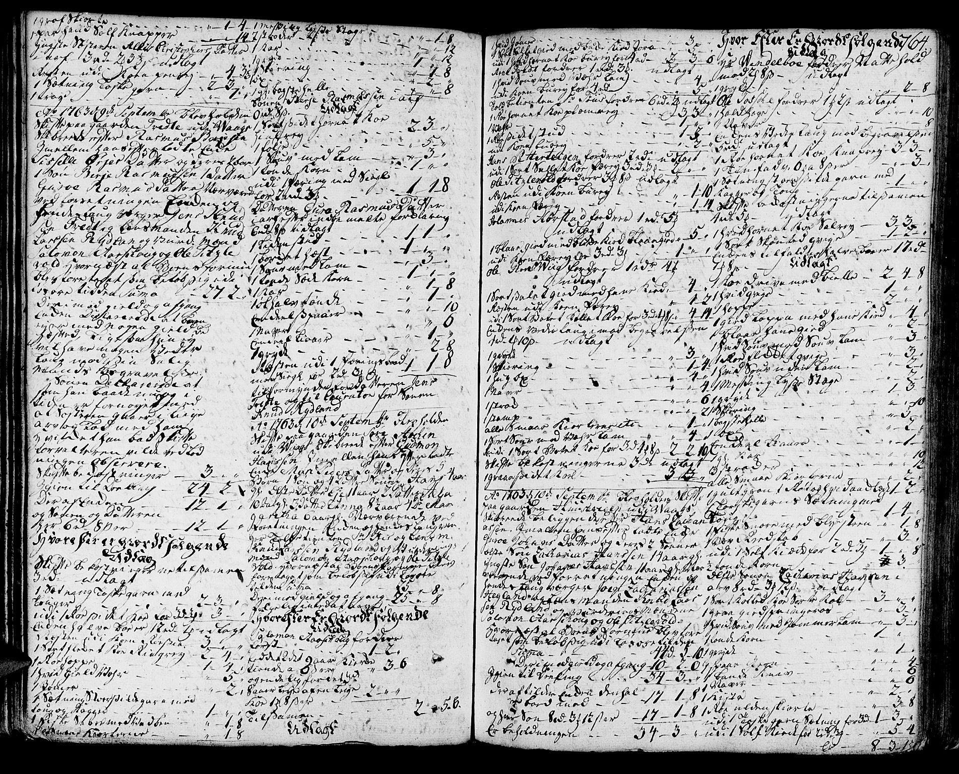 Sunnhordland sorenskrivar, SAB/A-2401/1/H/Ha/Haa/L0007: Skifteprotokollar. Register på lesesal. Fol. 901- ut, 1765-1768, p. 763b-764a