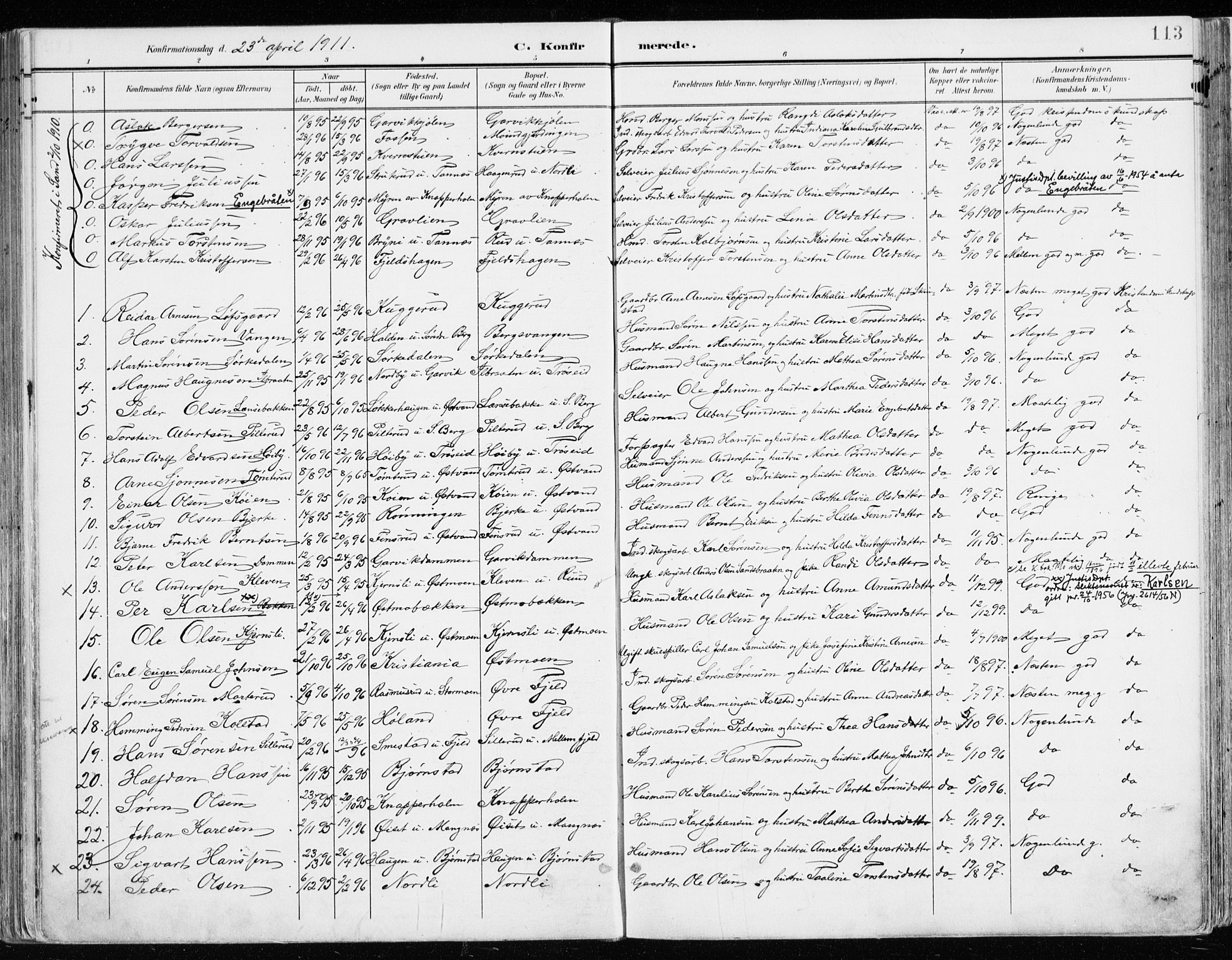 Nord-Odal prestekontor, AV/SAH-PREST-032/H/Ha/Haa/L0009: Parish register (official) no. 9, 1902-1926, p. 113