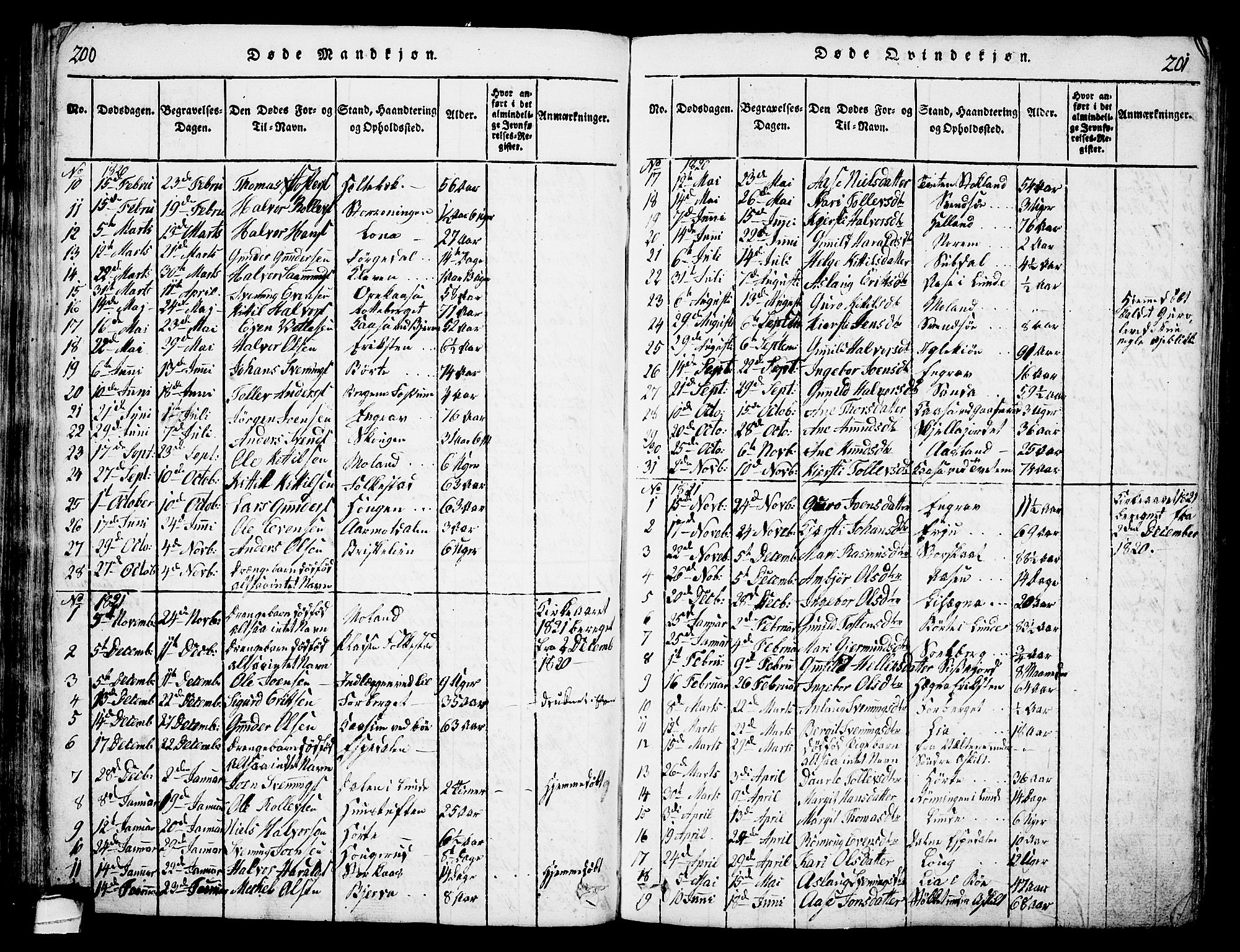 Bø kirkebøker, AV/SAKO-A-257/G/Ga/L0001: Parish register (copy) no. 1, 1815-1831, p. 200-201