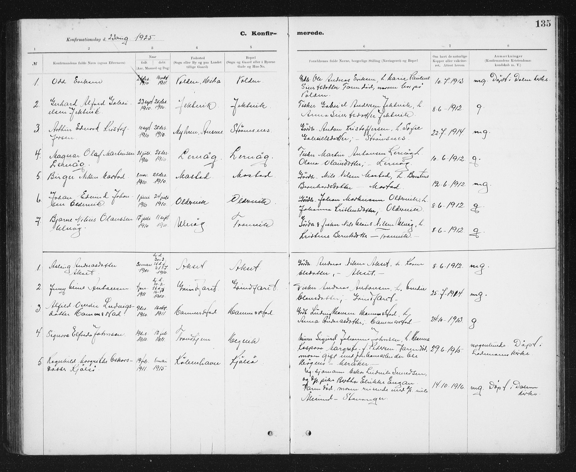Ministerialprotokoller, klokkerbøker og fødselsregistre - Sør-Trøndelag, SAT/A-1456/637/L0563: Parish register (copy) no. 637C04, 1899-1940, p. 135