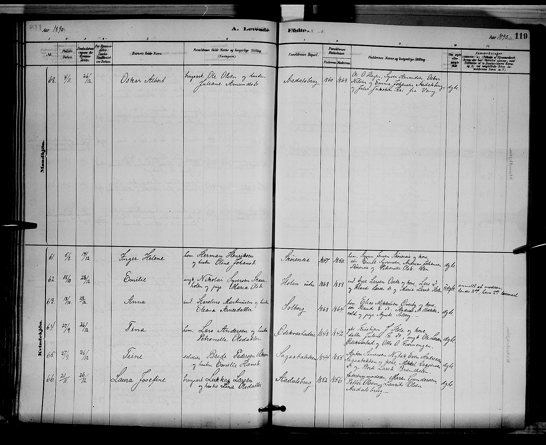 Løten prestekontor, SAH/PREST-022/L/La/L0005: Parish register (copy) no. 5, 1878-1891, p. 119