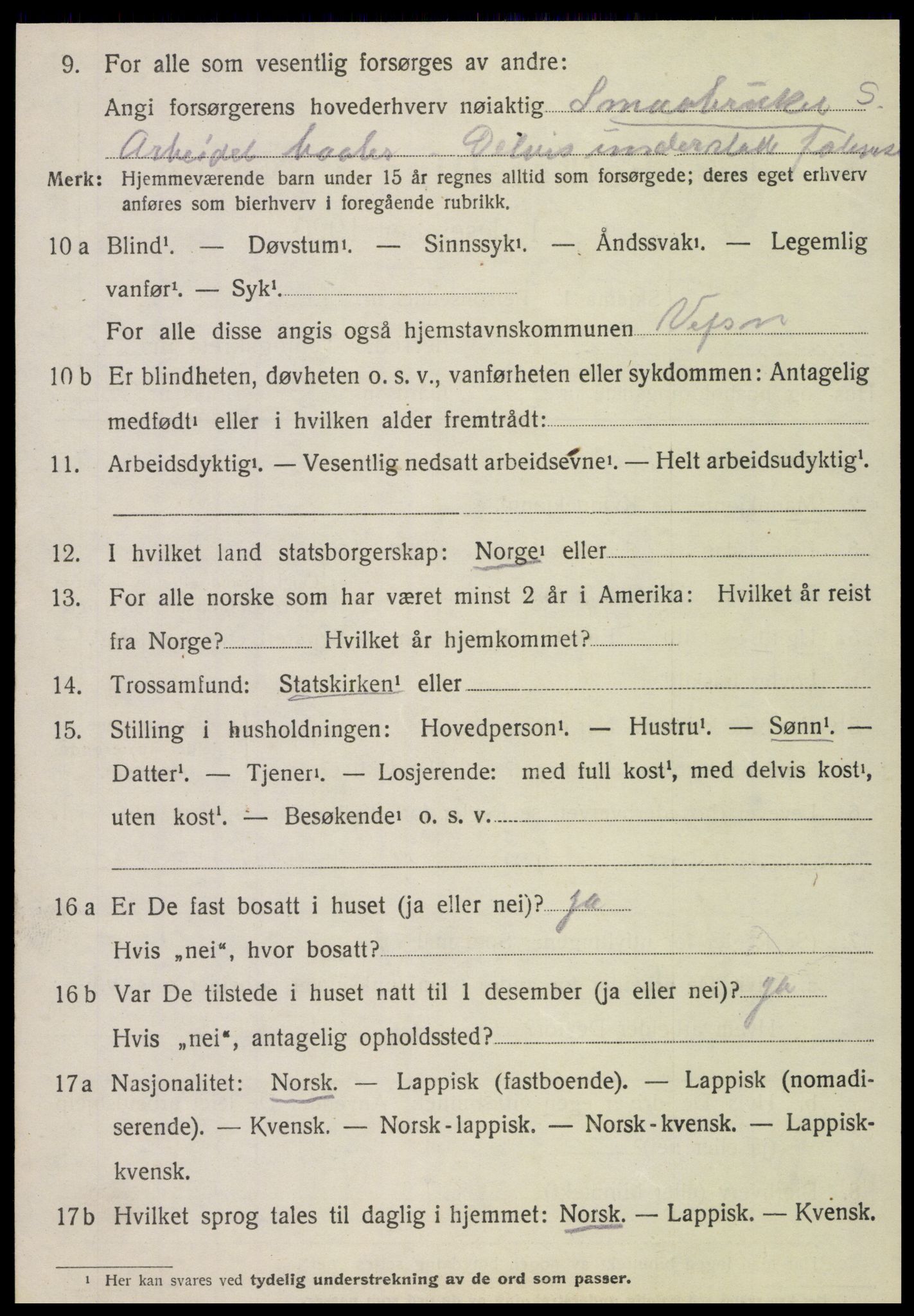 SAT, 1920 census for Vefsn, 1920, p. 10156