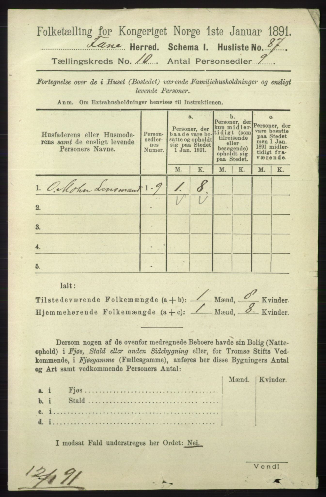 RA, 1891 census for 1249 Fana, 1891, p. 5435