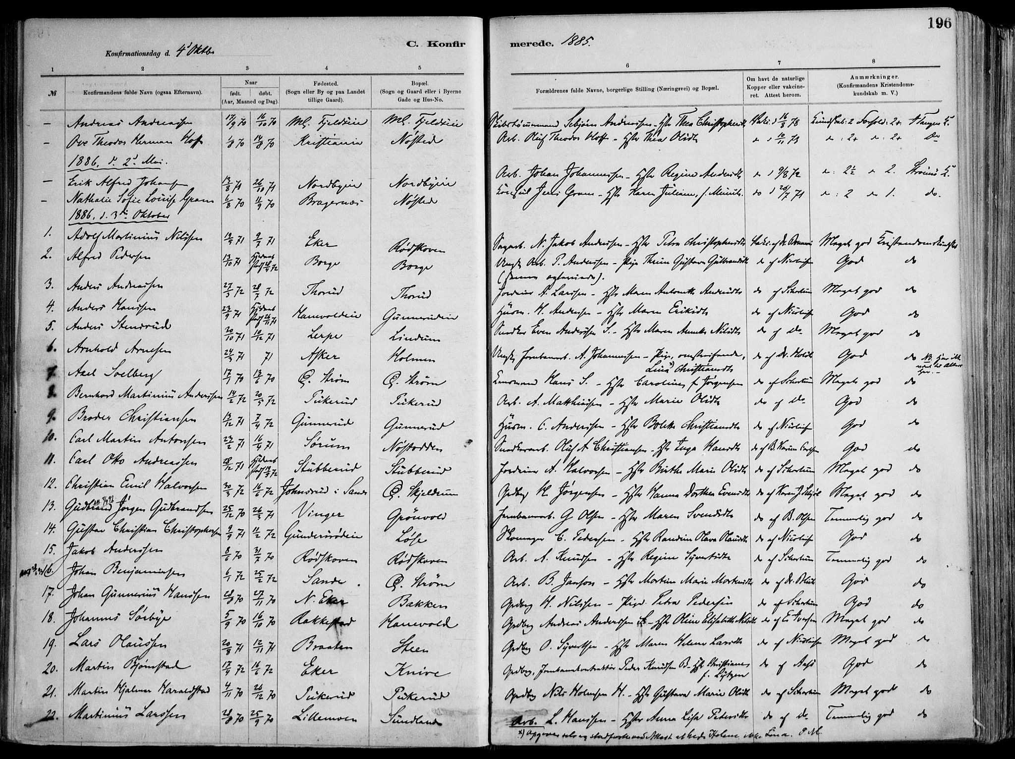 Skoger kirkebøker, AV/SAKO-A-59/F/Fa/L0006: Parish register (official) no. I 6, 1885-1910, p. 196