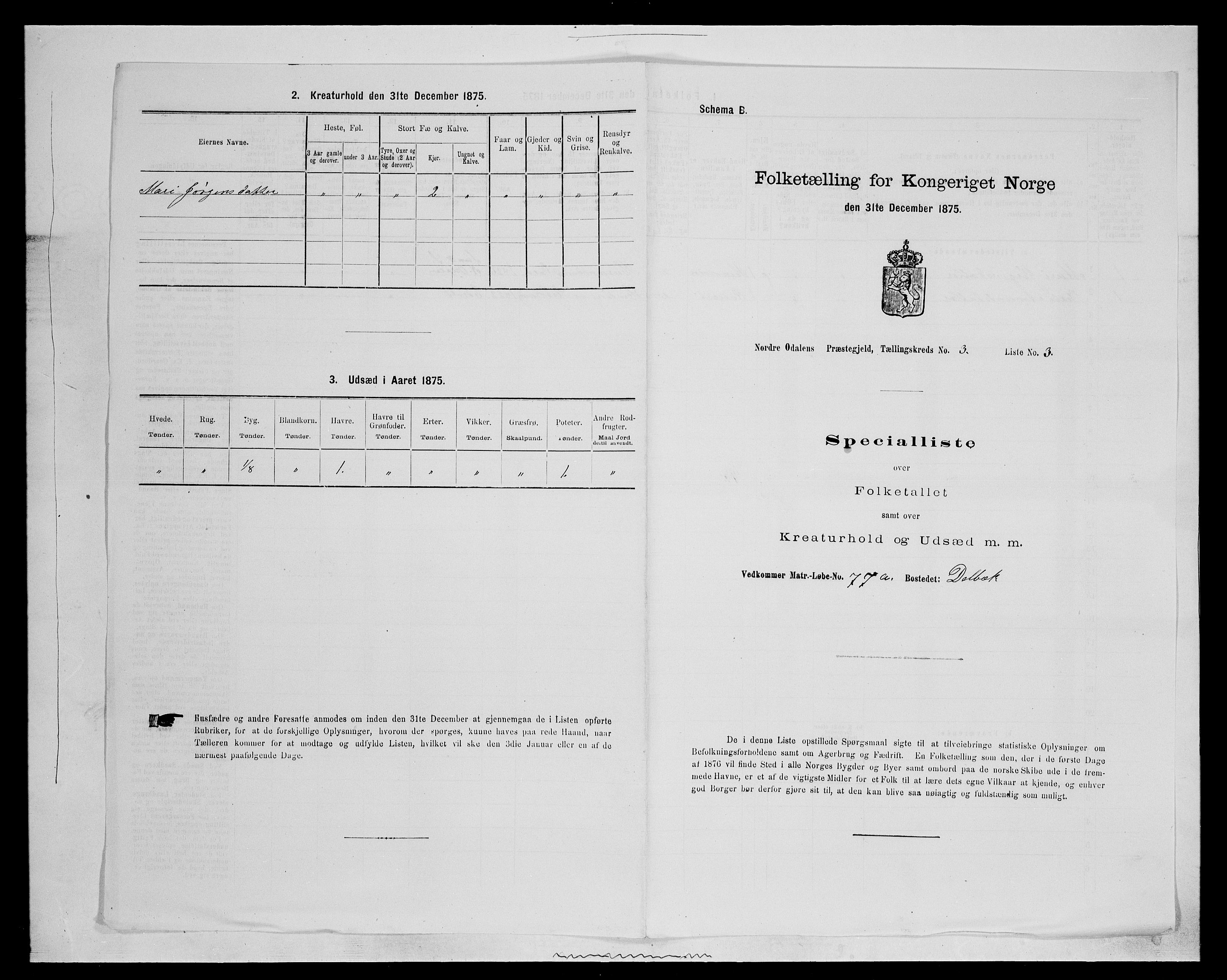 SAH, 1875 census for 0418P Nord-Odal, 1875, p. 375