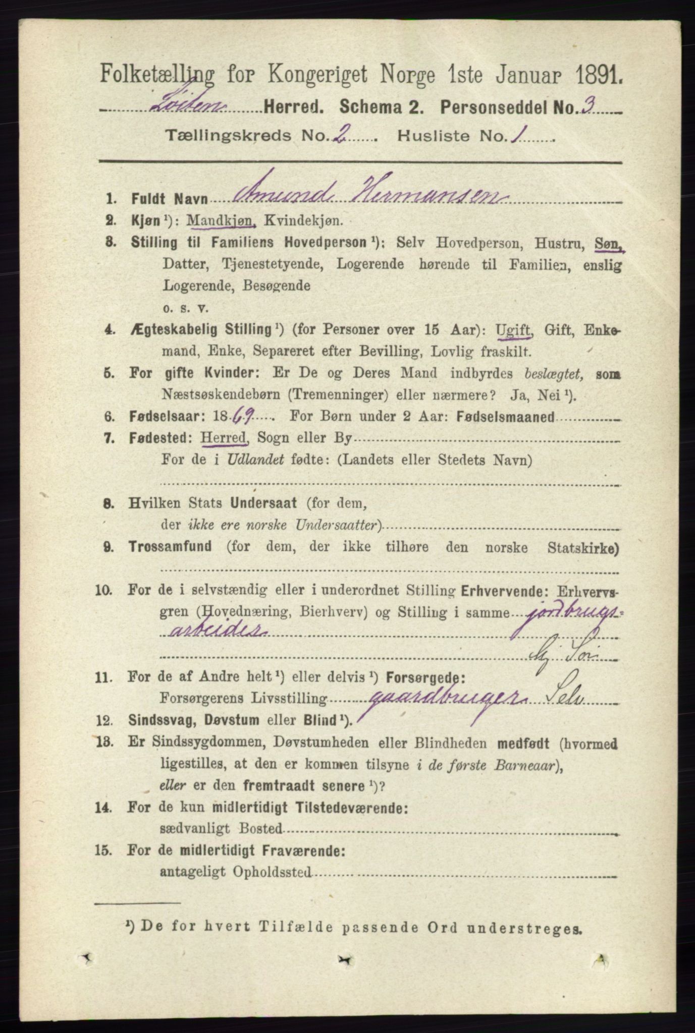 RA, 1891 census for 0415 Løten, 1891, p. 1487