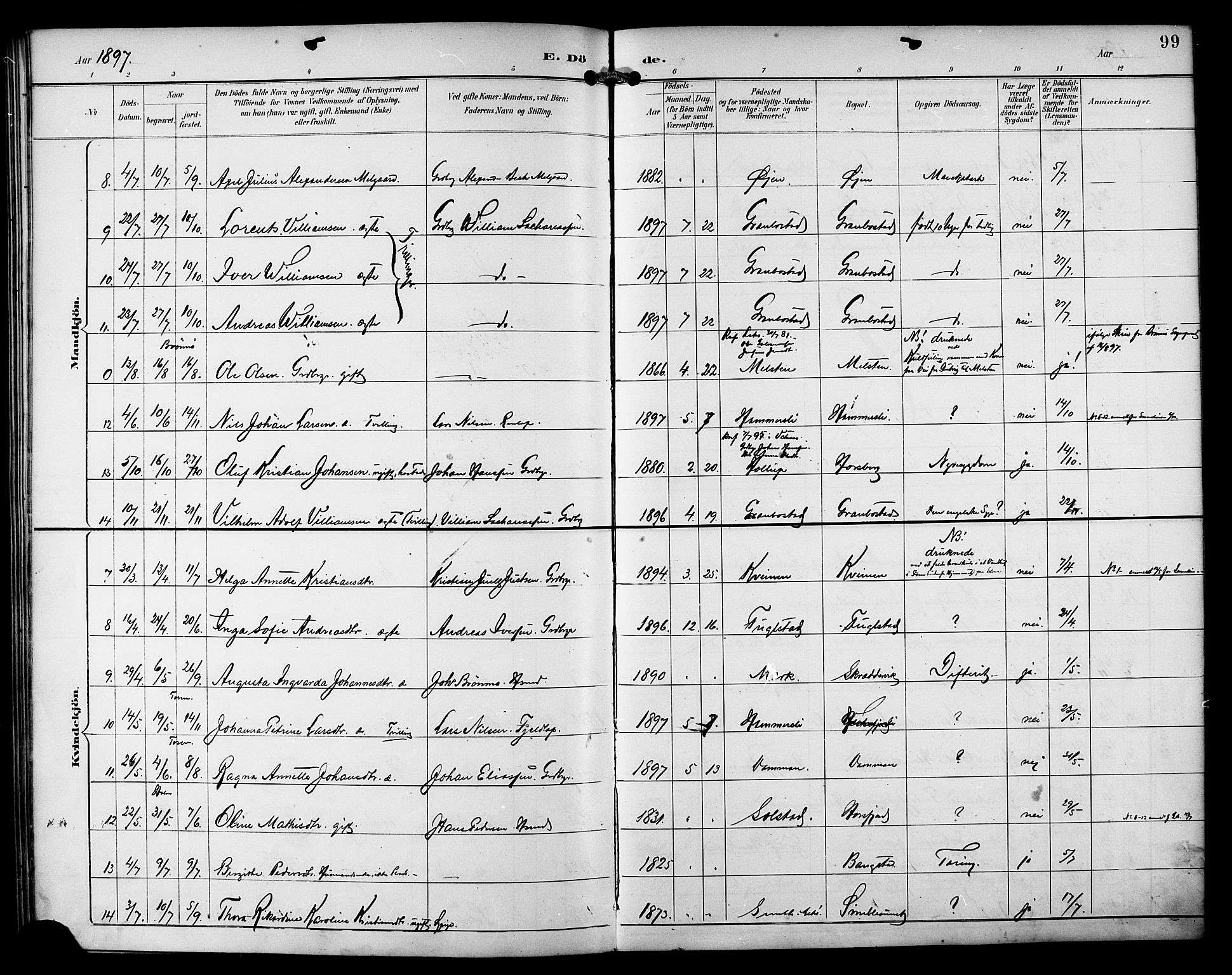 Ministerialprotokoller, klokkerbøker og fødselsregistre - Nordland, SAT/A-1459/810/L0152: Parish register (official) no. 810A11, 1895-1899, p. 99
