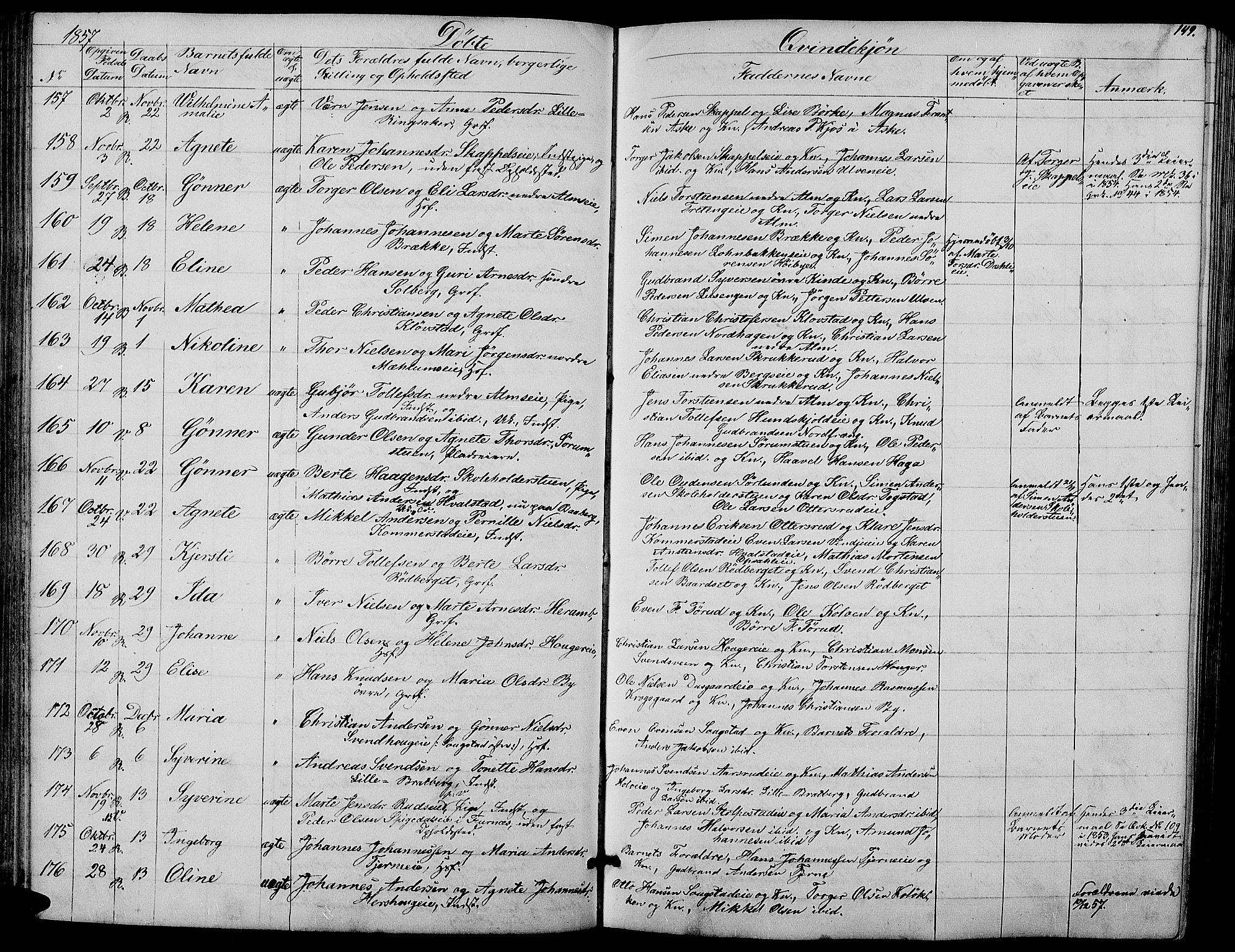 Ringsaker prestekontor, SAH/PREST-014/L/La/L0006: Parish register (copy) no. 6, 1851-1860, p. 149