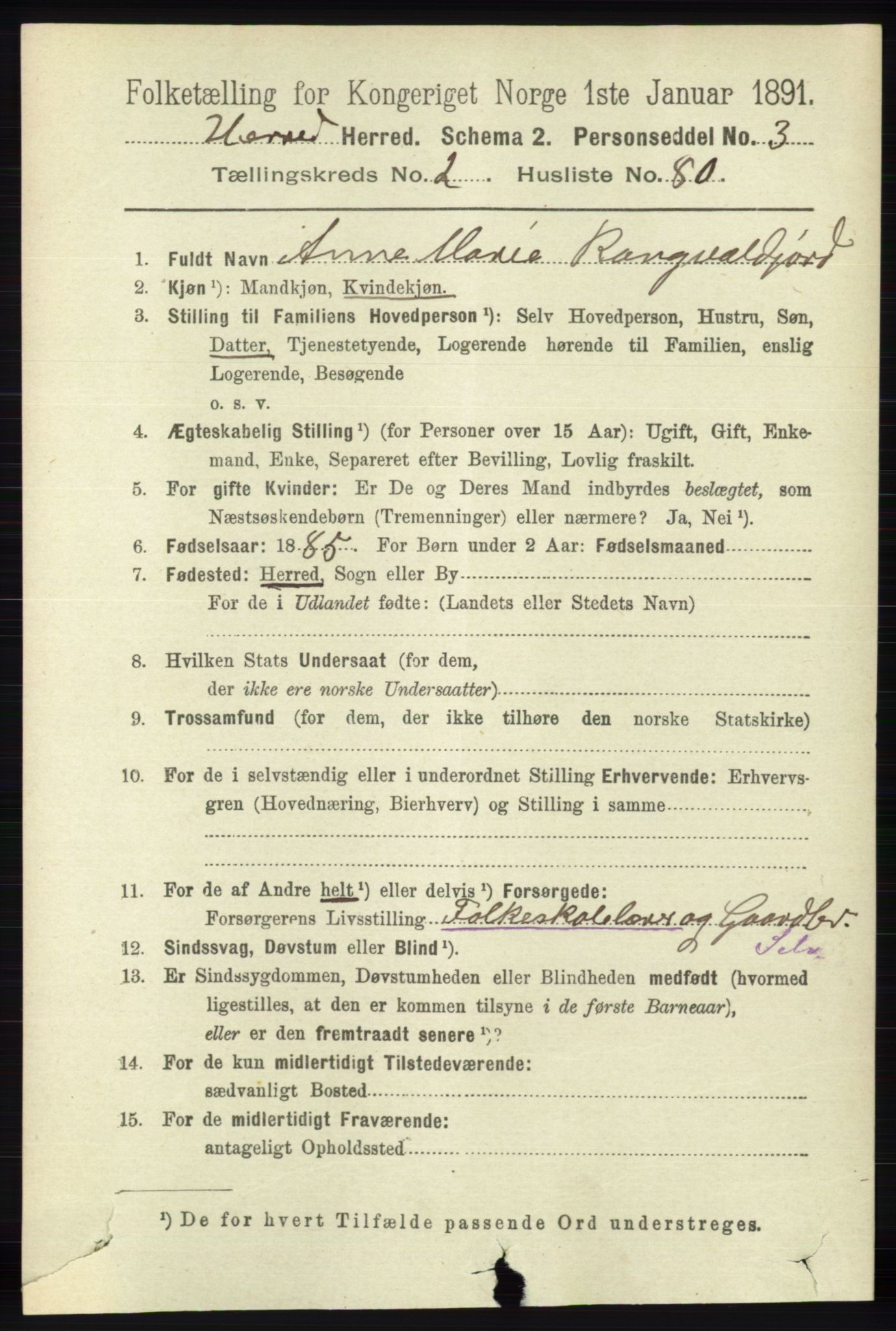 RA, 1891 census for 1039 Herad, 1891, p. 904