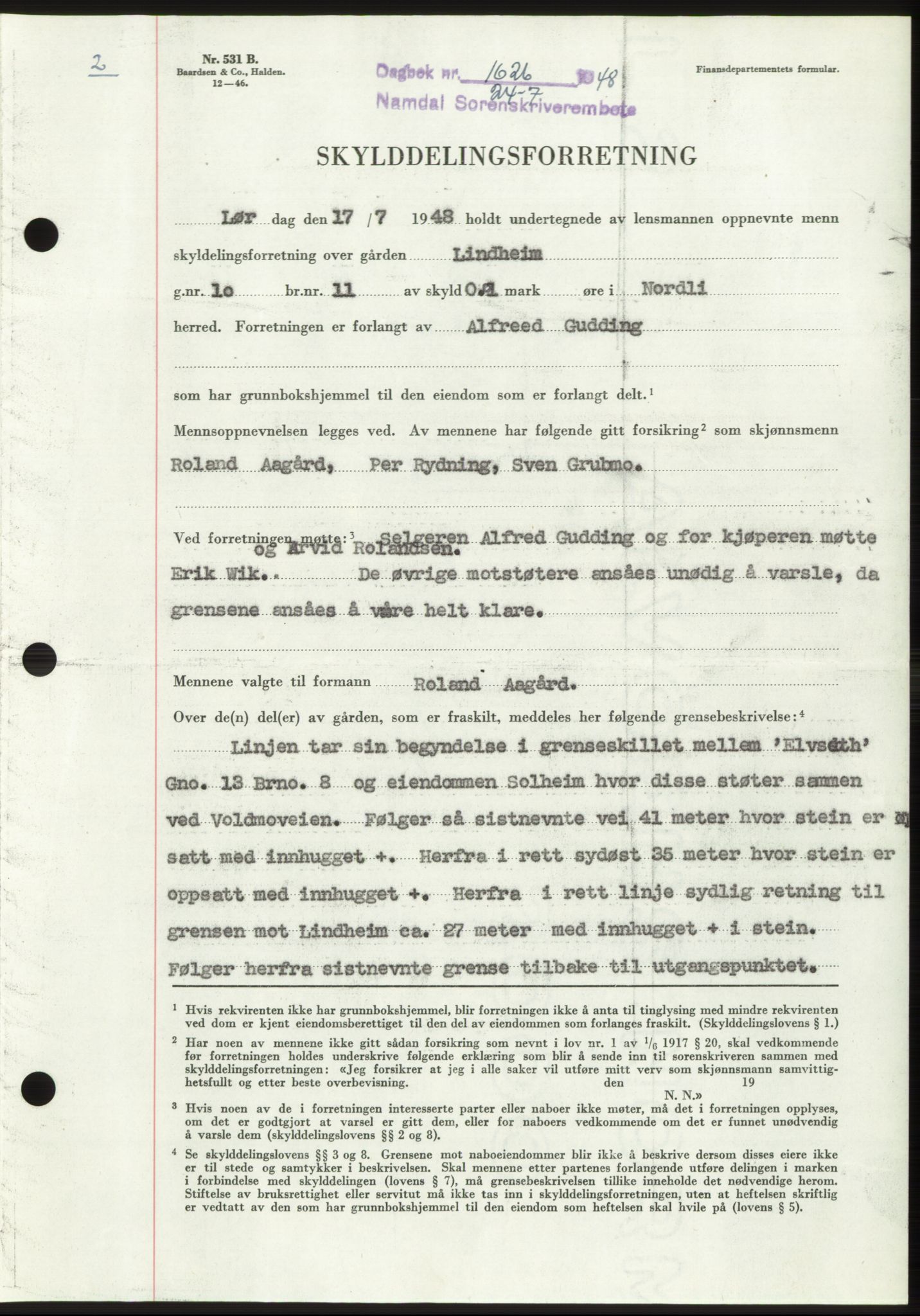 Namdal sorenskriveri, AV/SAT-A-4133/1/2/2C: Mortgage book no. -, 1948-1948, Diary no: : 1626/1948