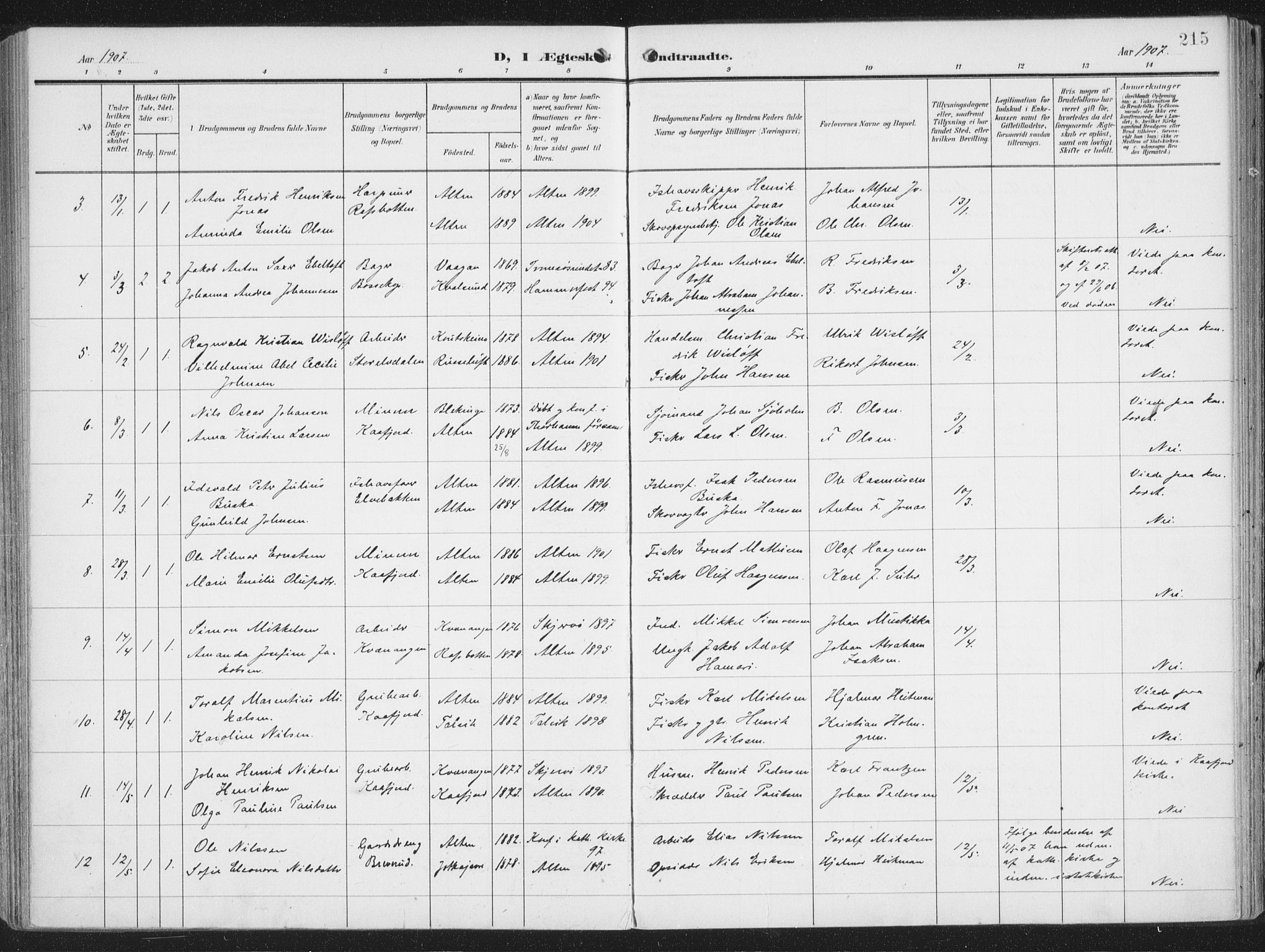 Alta sokneprestkontor, SATØ/S-1338/H/Ha/L0005.kirke: Parish register (official) no. 5, 1904-1918, p. 215