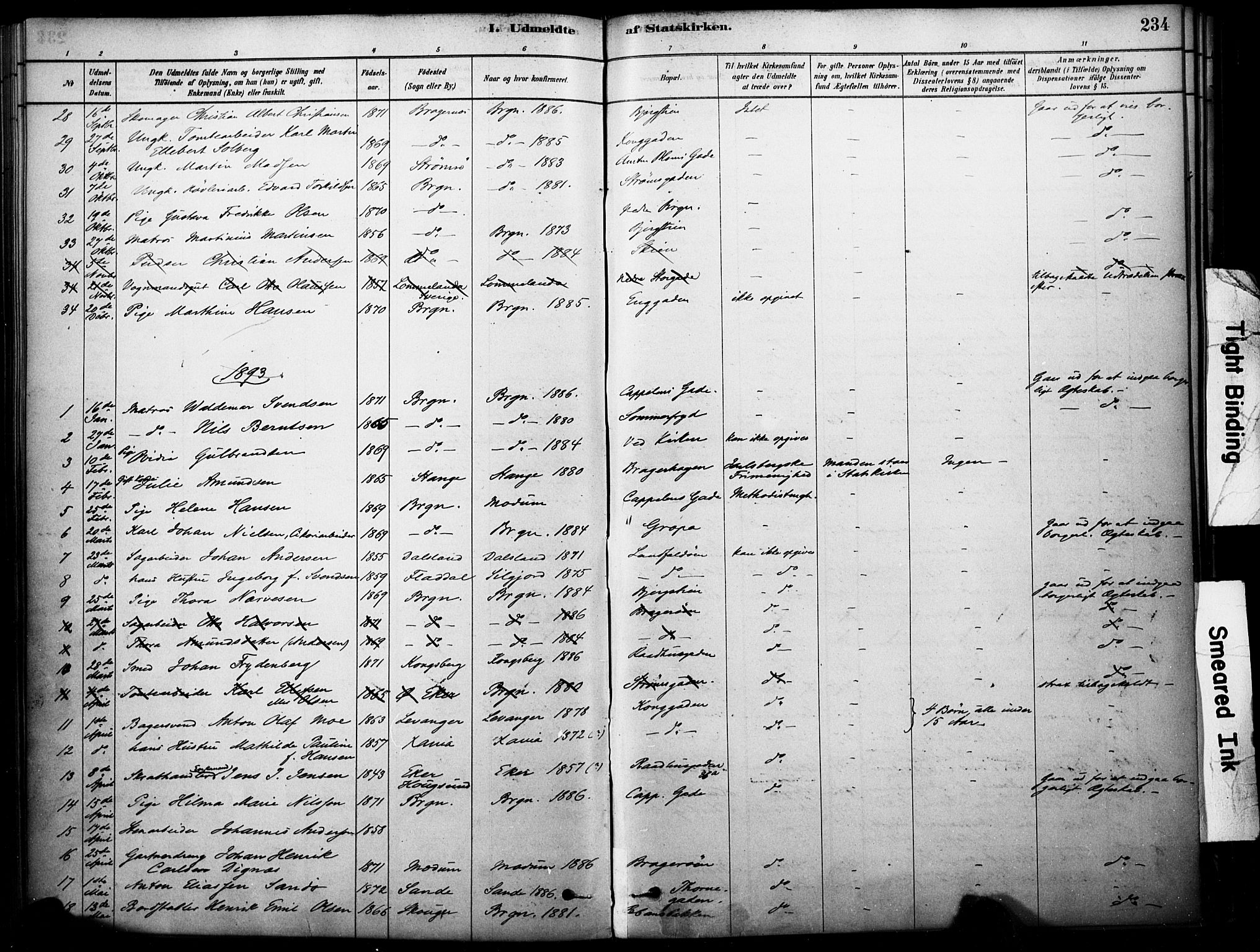 Bragernes kirkebøker, AV/SAKO-A-6/F/Fc/L0005: Parish register (official) no. III 5, 1878-1890, p. 234