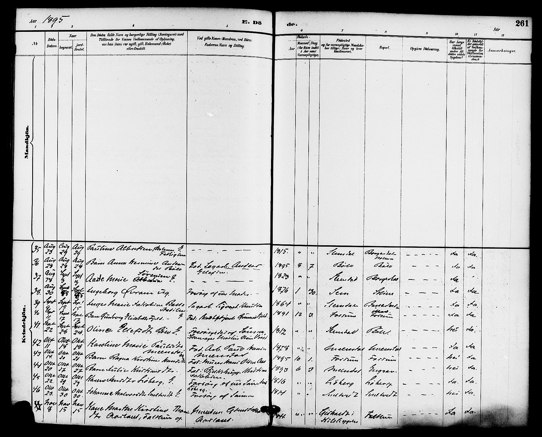 Gjerpen kirkebøker, AV/SAKO-A-265/F/Fa/L0010: Parish register (official) no. I 10, 1886-1895, p. 261