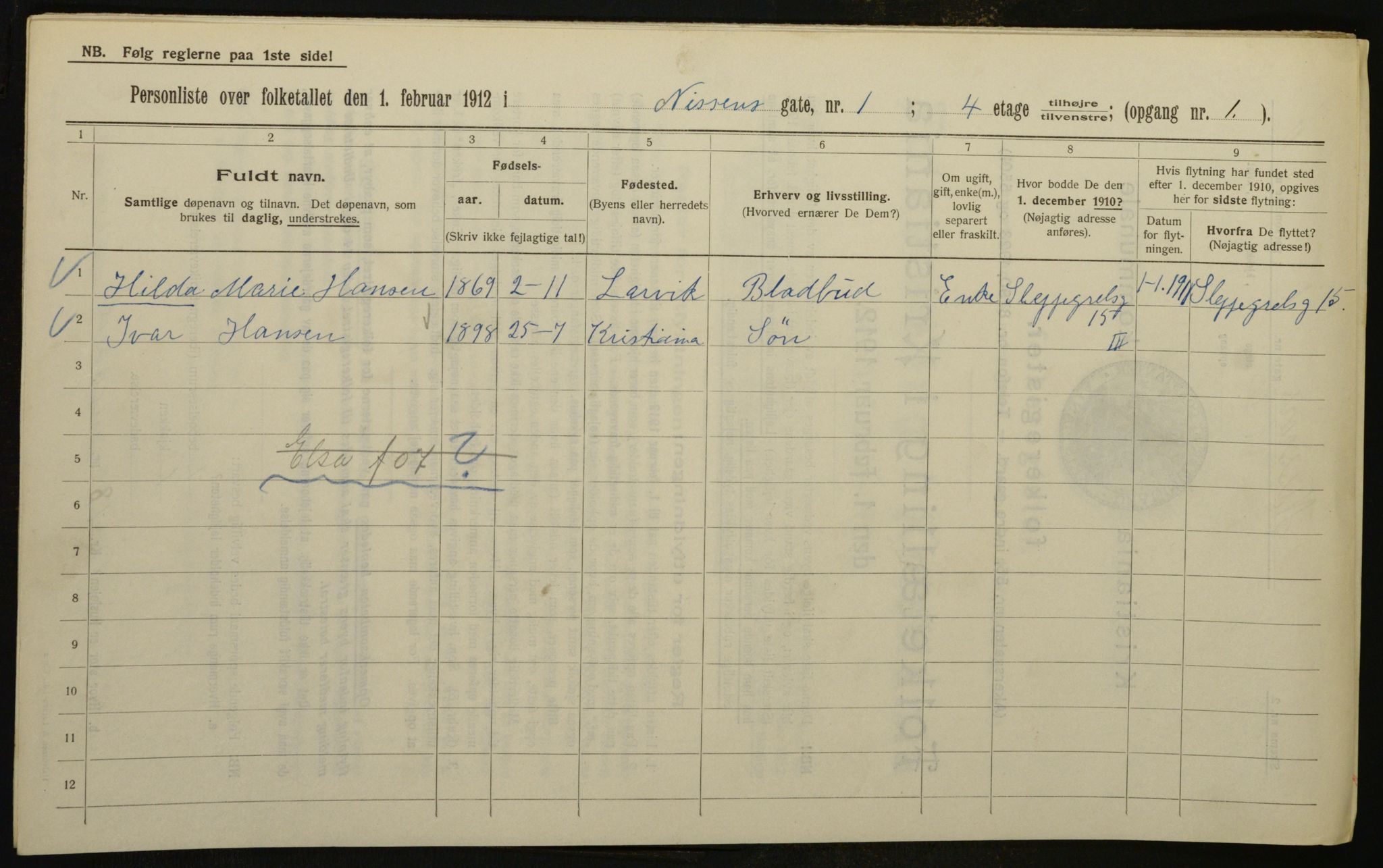 OBA, Municipal Census 1912 for Kristiania, 1912, p. 71723