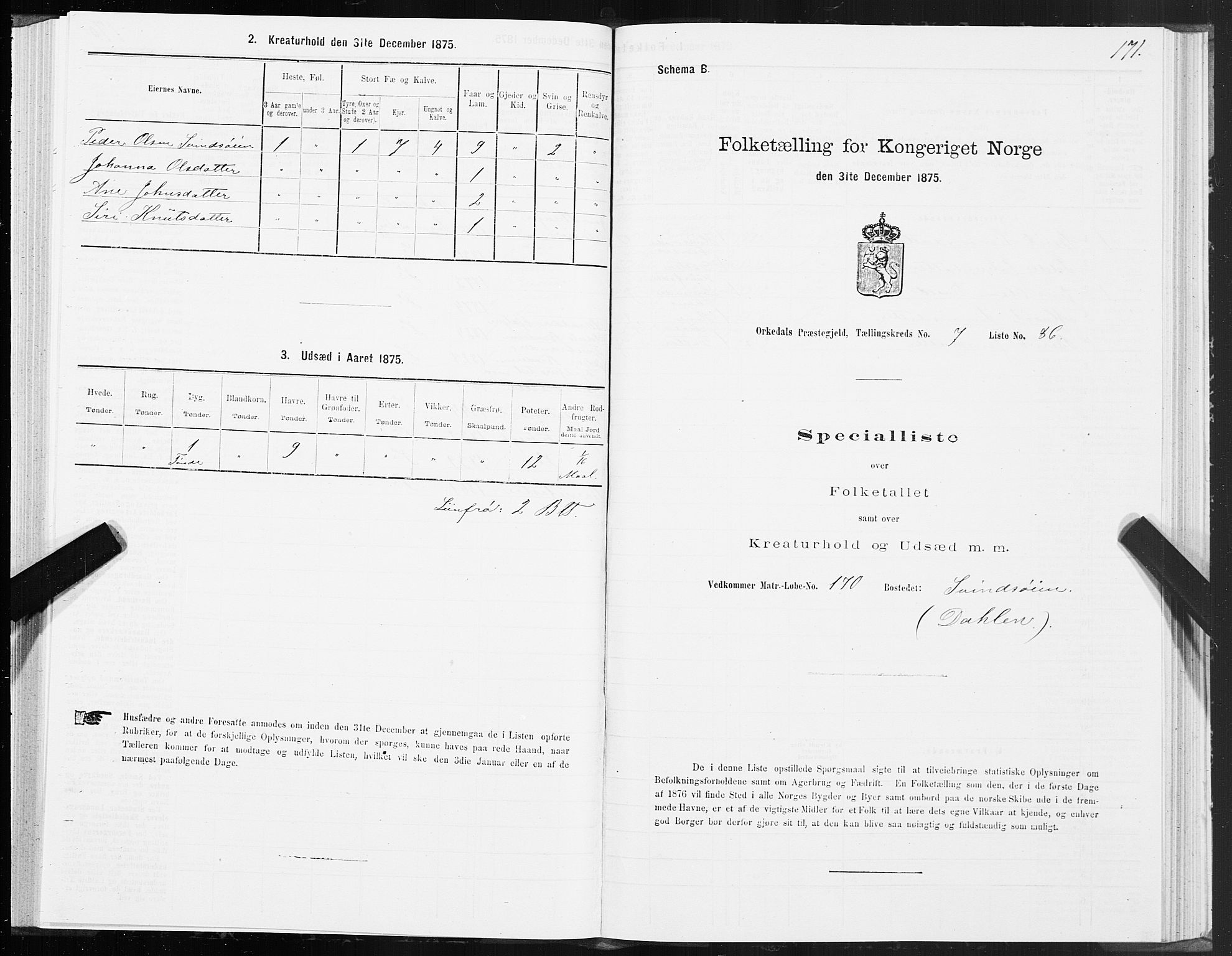 SAT, 1875 census for 1638P Orkdal, 1875, p. 4171