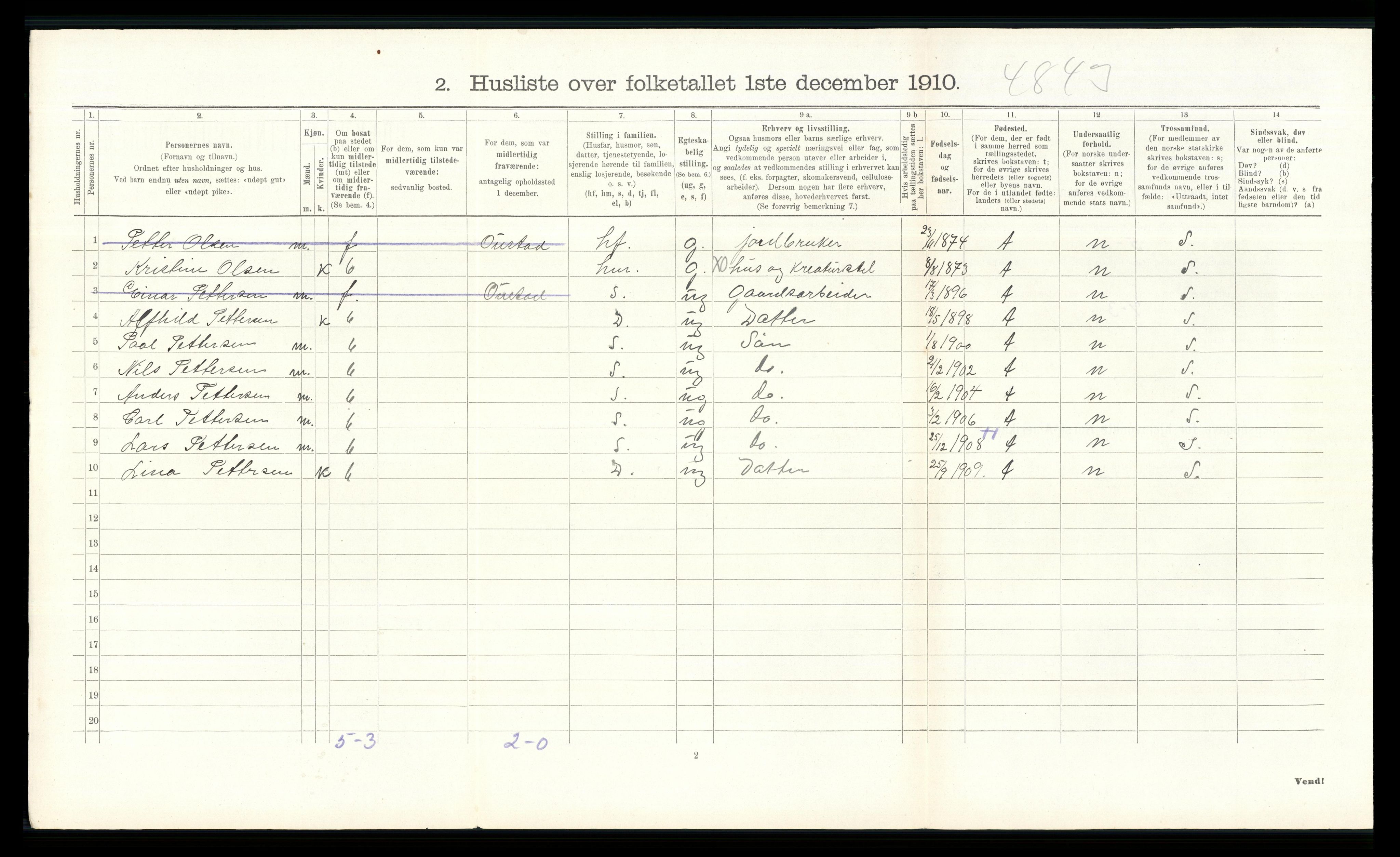 RA, 1910 census for Stange, 1910, p. 1683