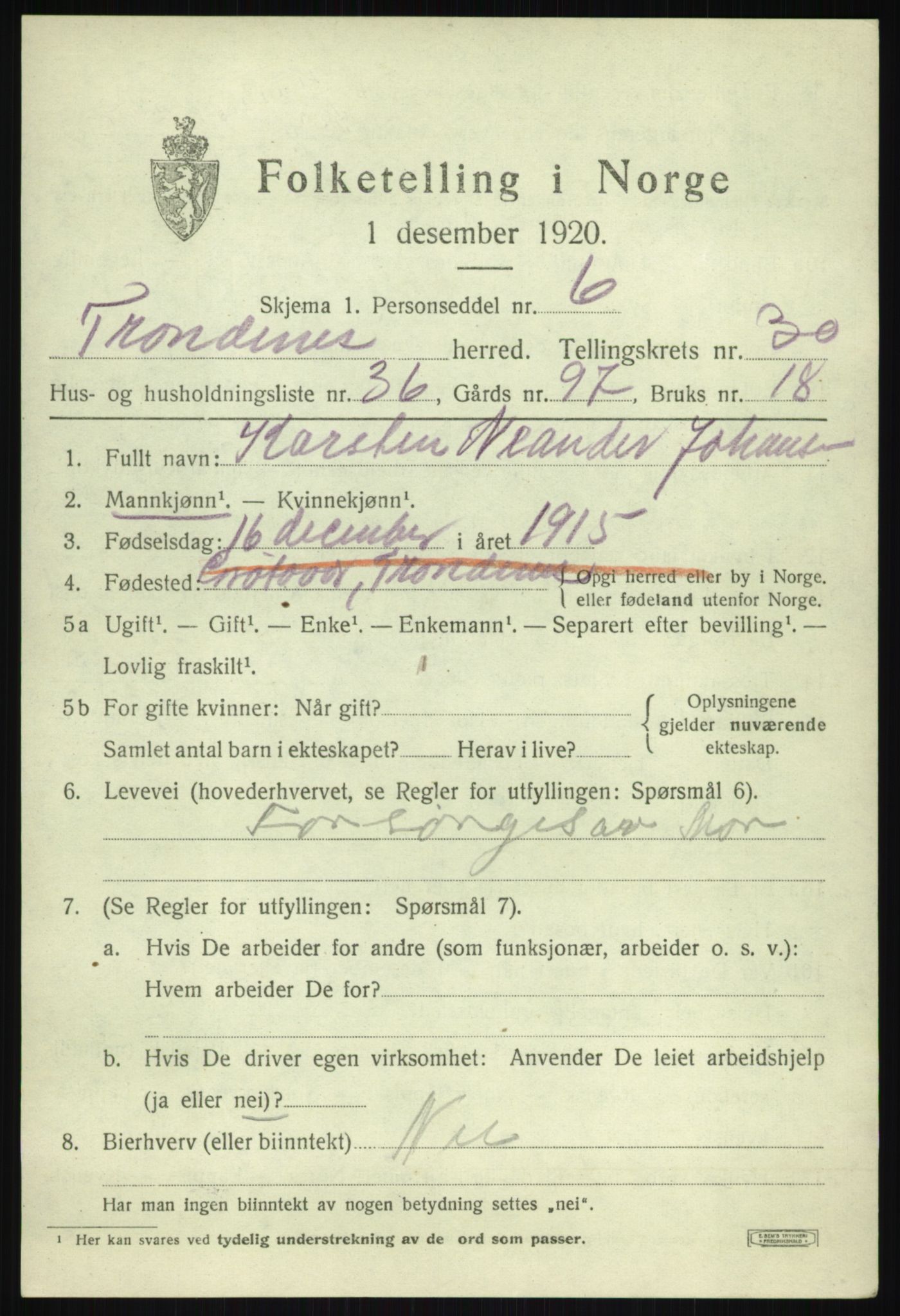 SATØ, 1920 census for Trondenes, 1920, p. 21621