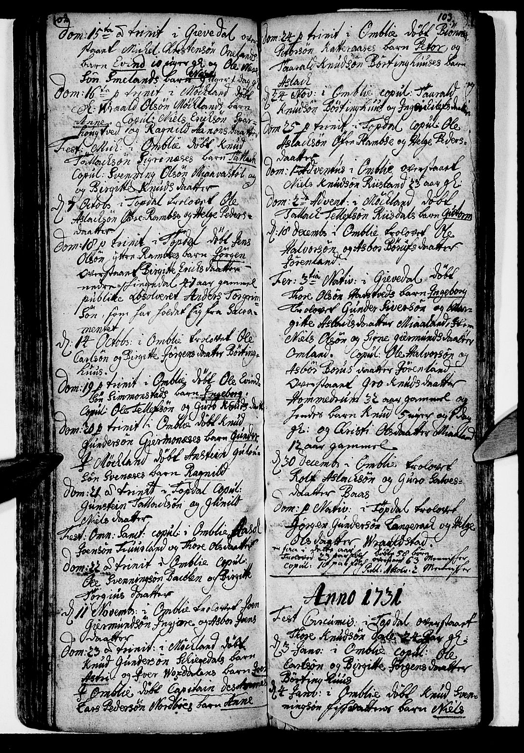 Åmli sokneprestkontor, AV/SAK-1111-0050/F/Fa/Fac/L0001: Parish register (official) no. A 1, 1711-1740, p. 102-103