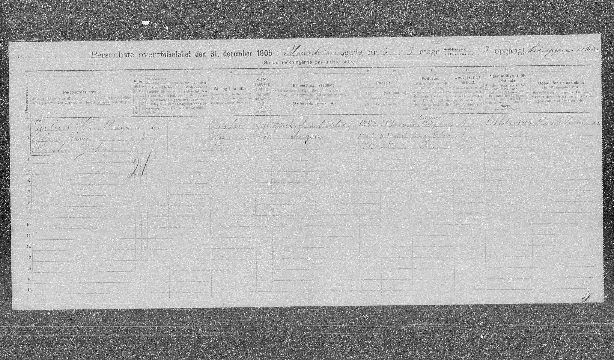 OBA, Municipal Census 1905 for Kristiania, 1905, p. 34119