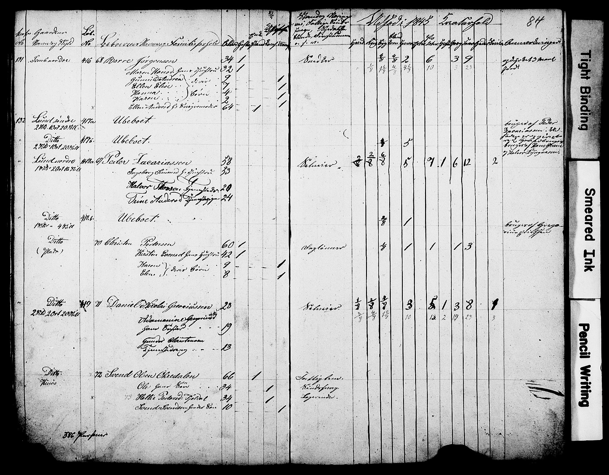 , Census 1845 for Gjerpen, 1845, p. 84