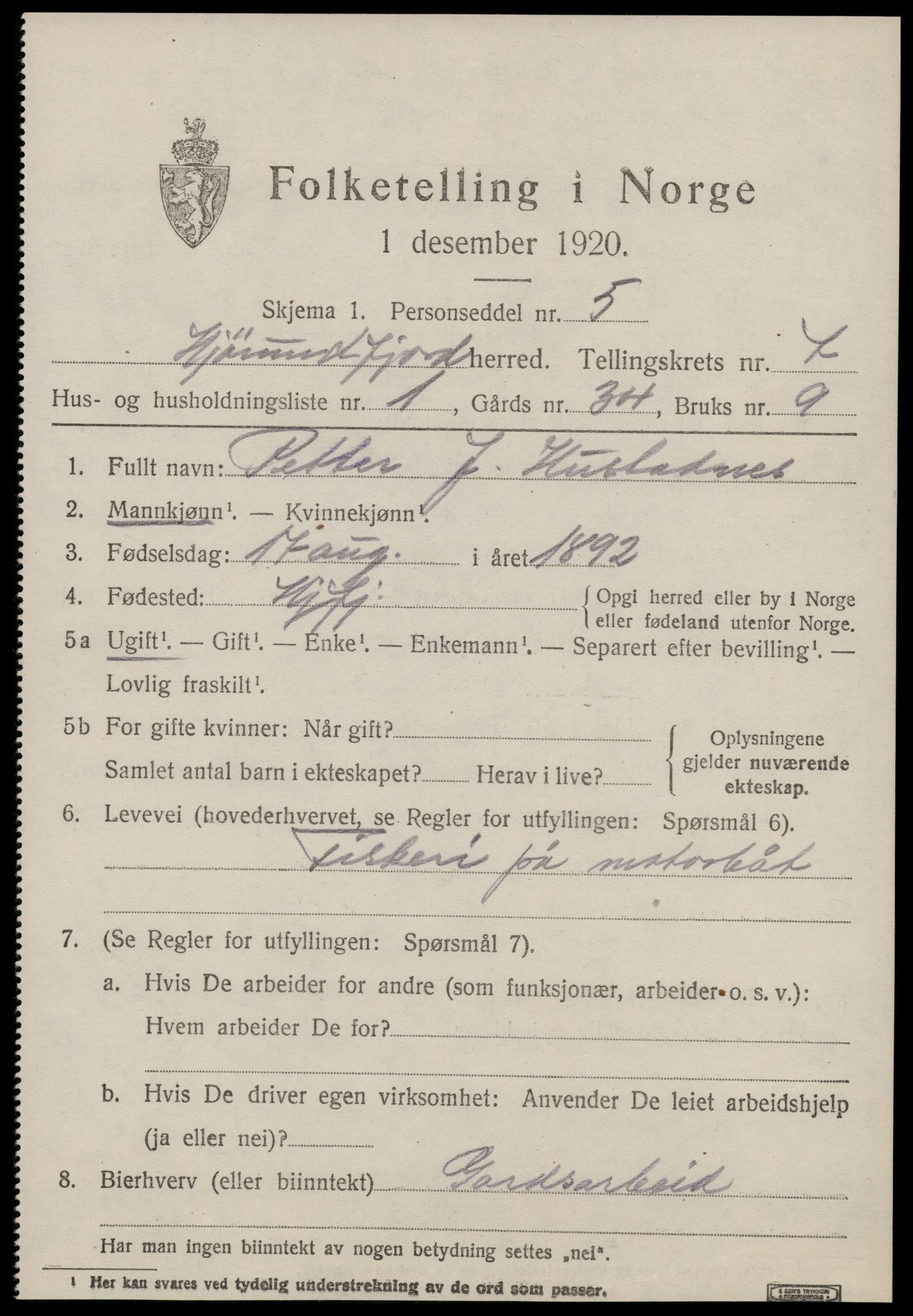 SAT, 1920 census for Hjørundfjord, 1920, p. 2421