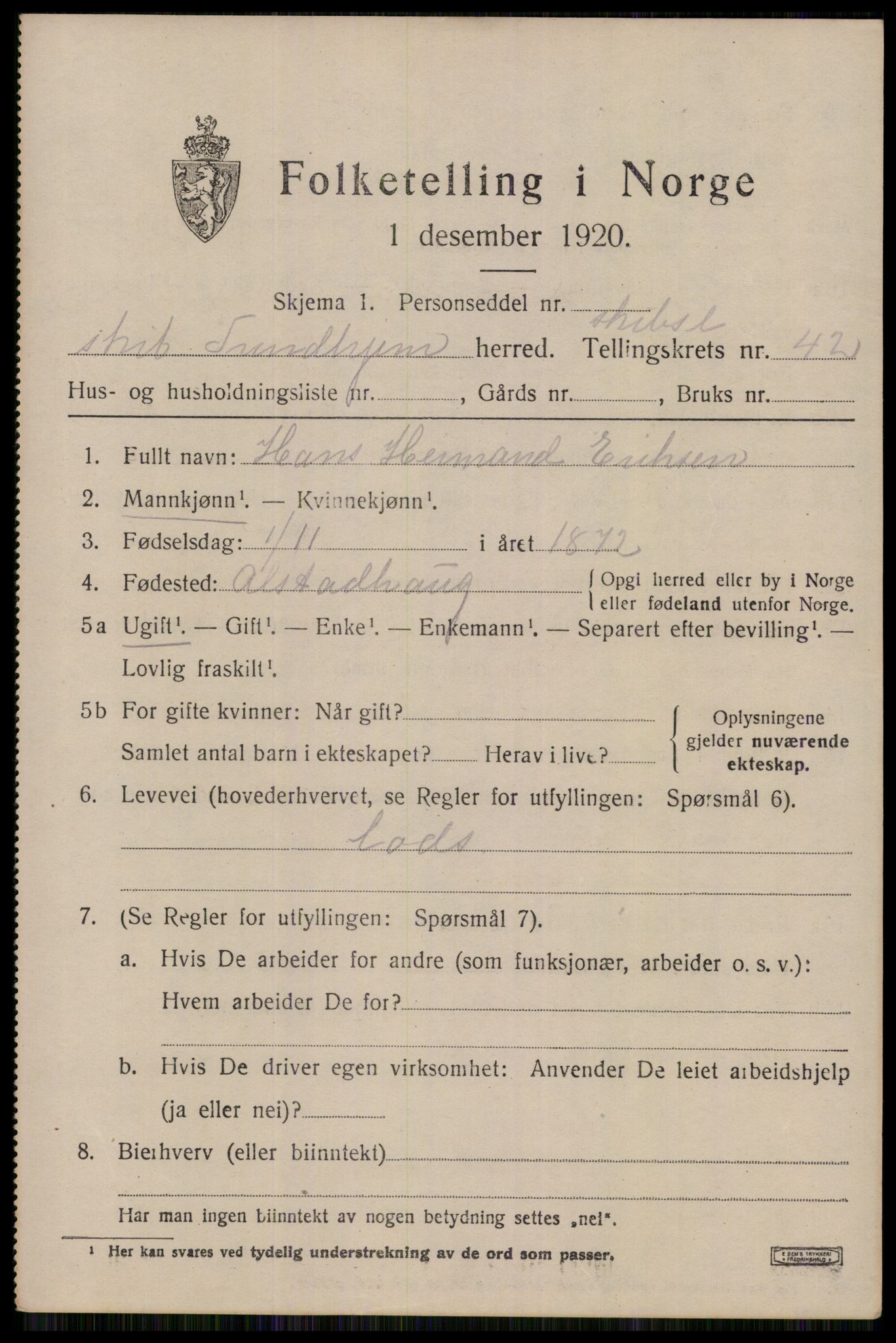 RA, 1920 census: Additional forms, 1920, p. 4133