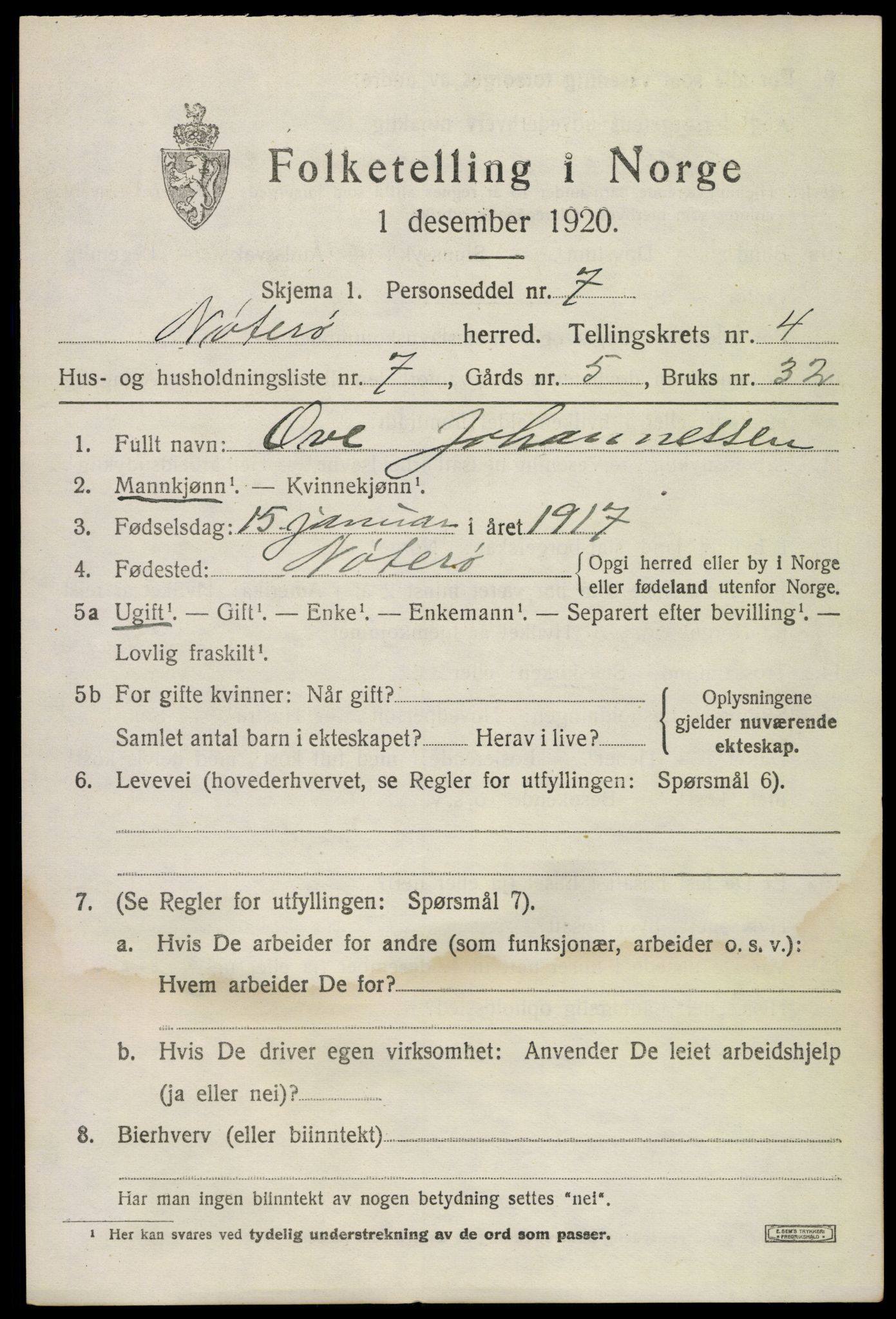SAKO, 1920 census for Nøtterøy, 1920, p. 6741