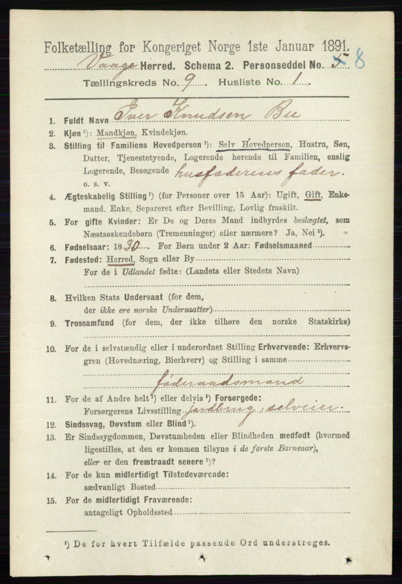 RA, 1891 census for 0515 Vågå, 1891, p. 5490