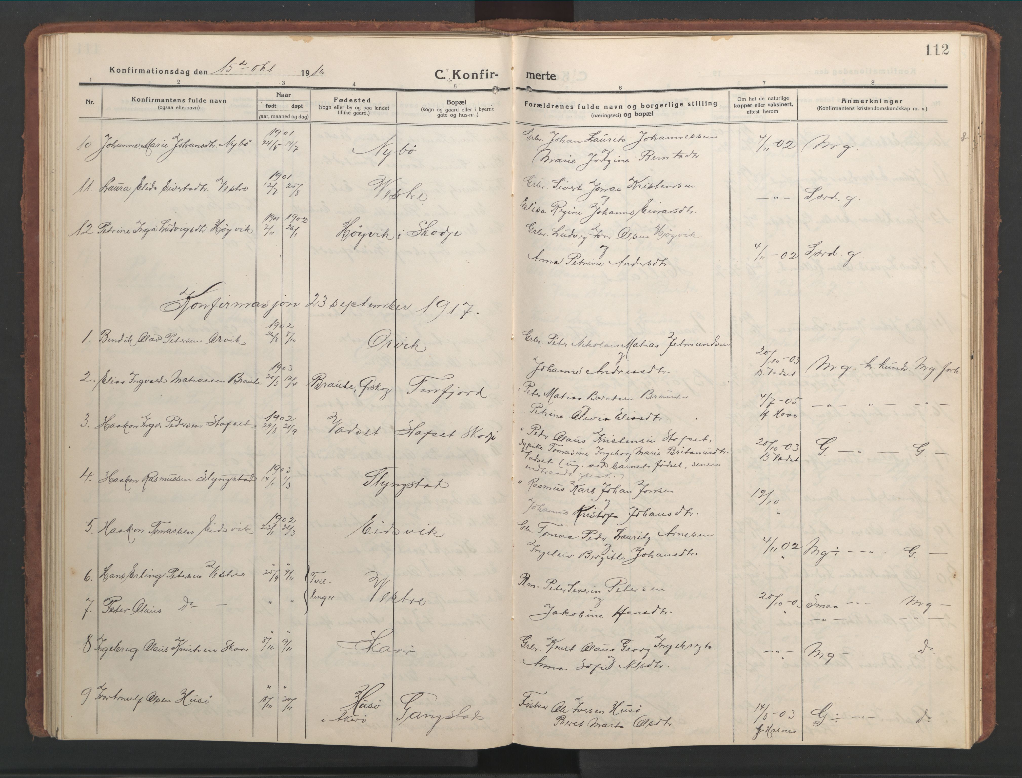 Ministerialprotokoller, klokkerbøker og fødselsregistre - Møre og Romsdal, AV/SAT-A-1454/525/L0378: Parish register (copy) no. 525C04, 1915-1947, p. 112