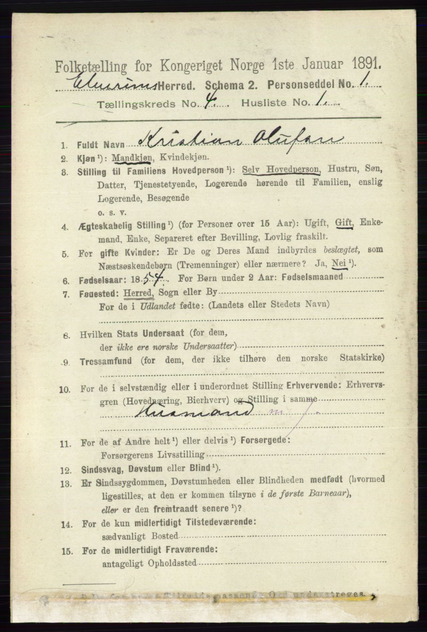 RA, 1891 census for 0427 Elverum, 1891, p. 2374