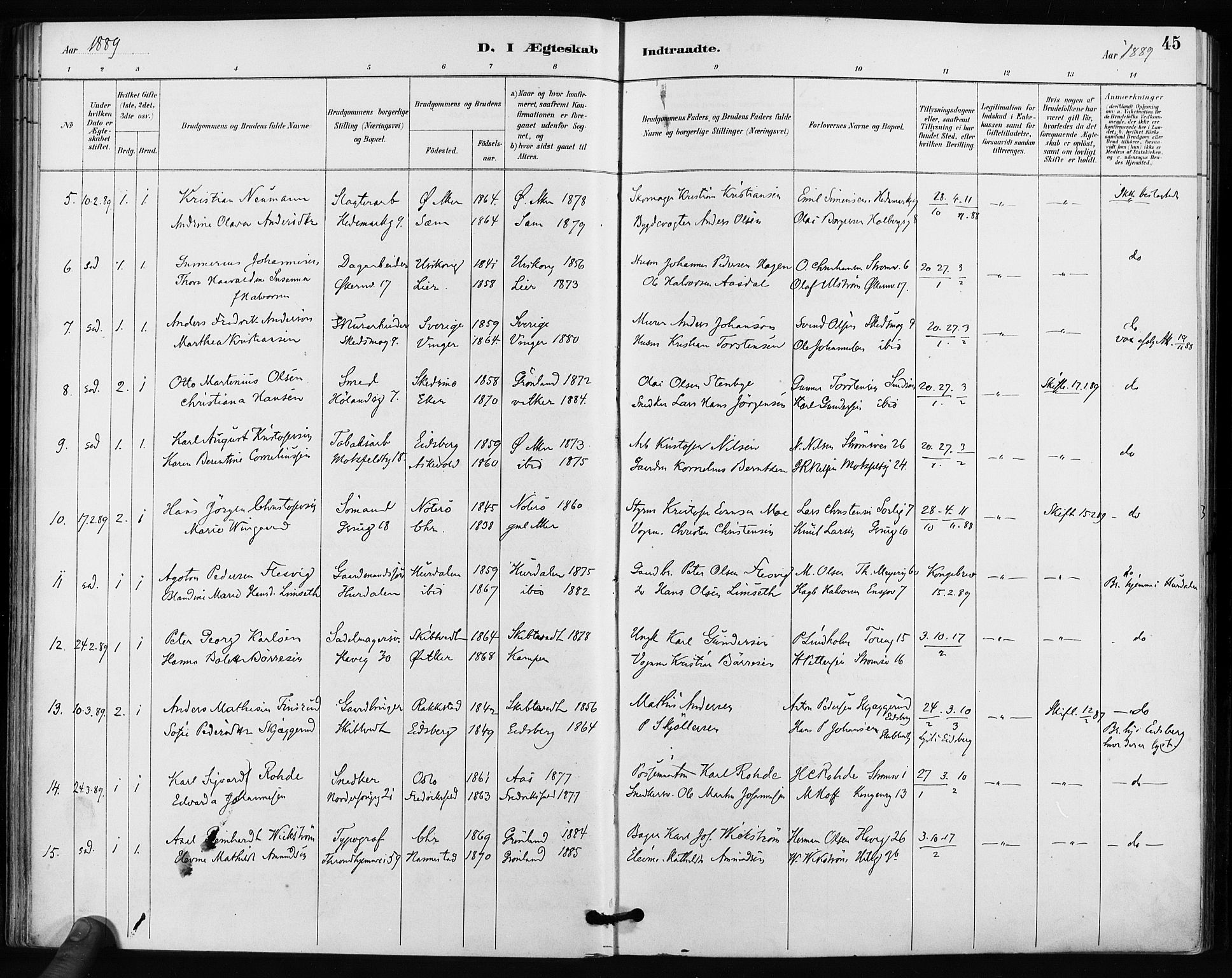 Kampen prestekontor Kirkebøker, SAO/A-10853/F/Fa/L0004: Parish register (official) no. I 4, 1885-1892, p. 45