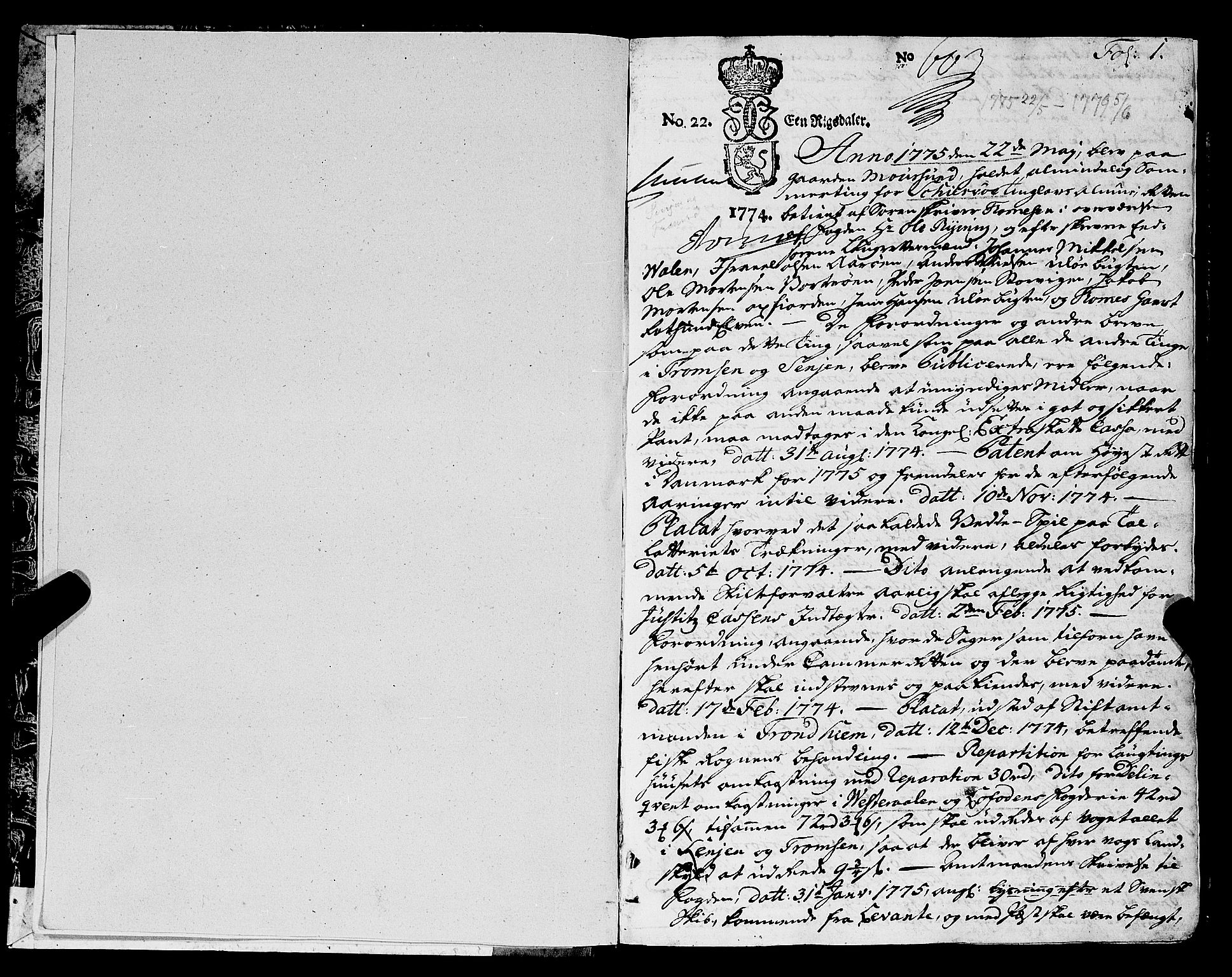 Senja og Tromsø sorenskriveri , AV/SATØ-SATØ-31/F/Fa/L0052: Justisprotokoller/tingbøker, 1775-1779, p. 0b-1a