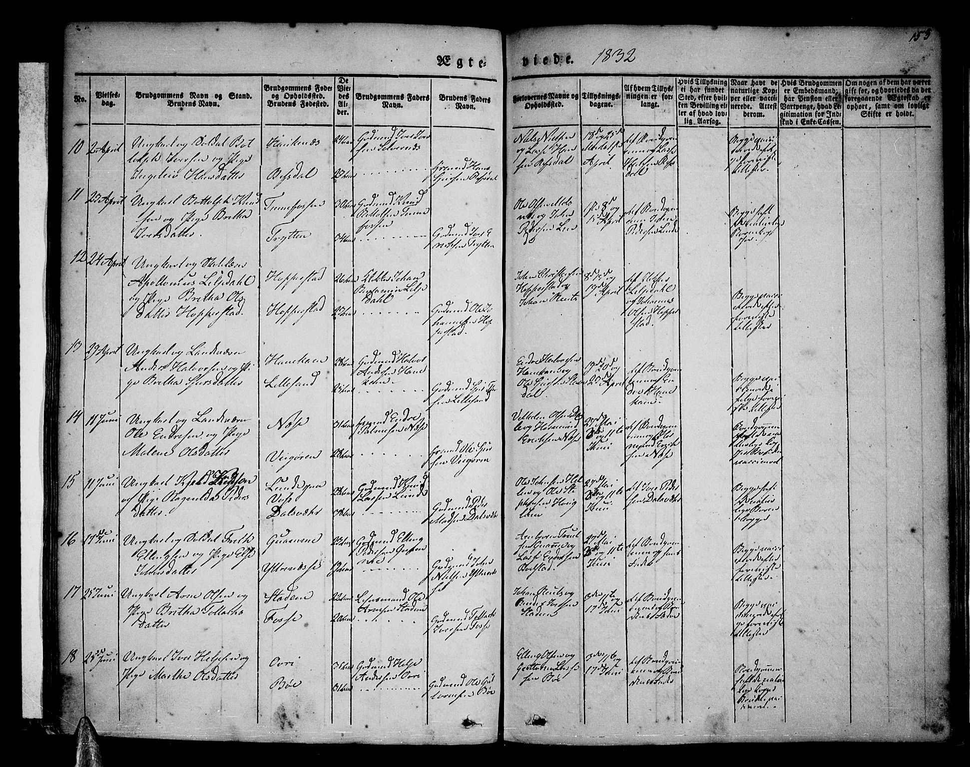 Vik sokneprestembete, AV/SAB-A-81501/H/Haa/Haaa/L0007: Parish register (official) no. A 7, 1831-1845, p. 153