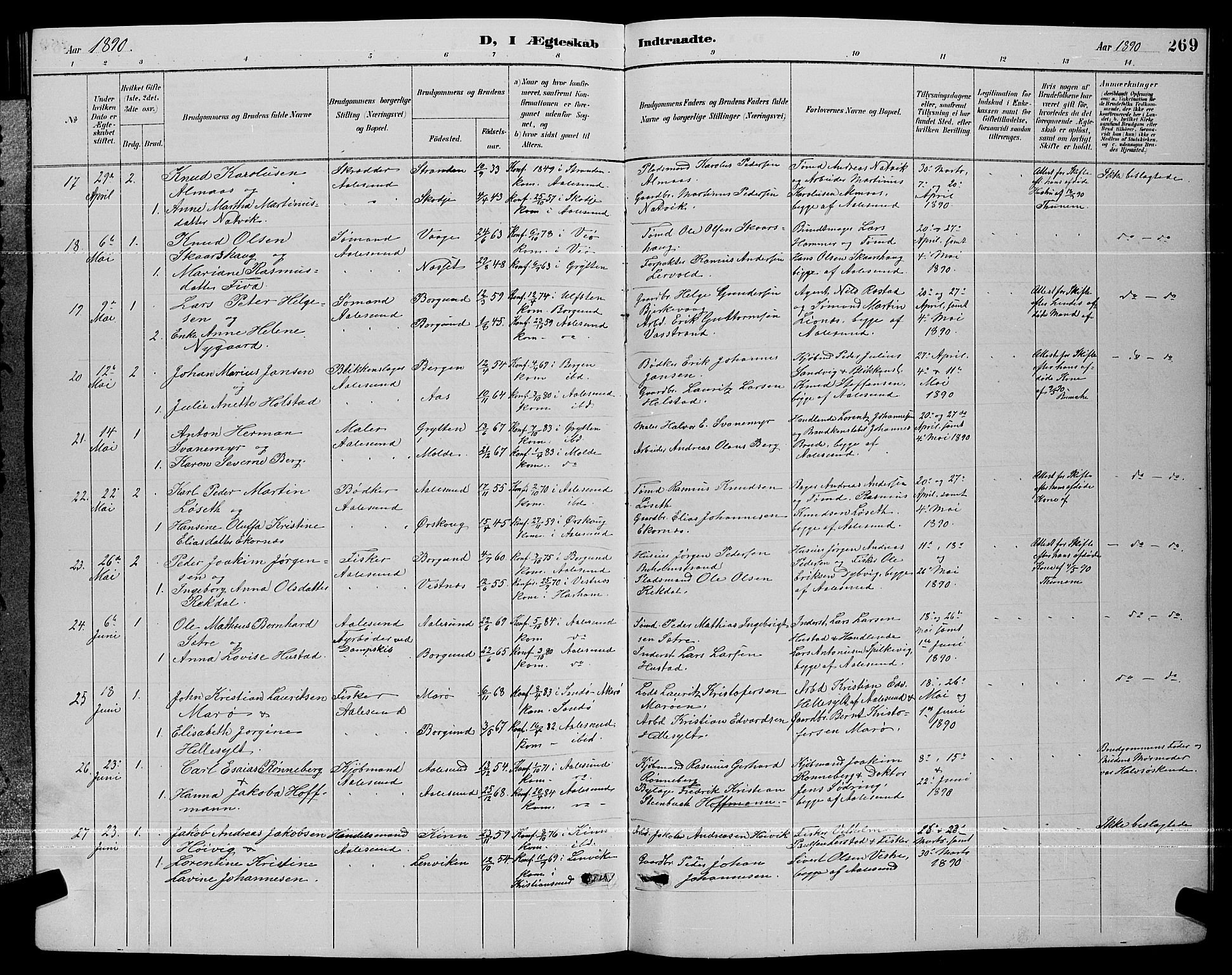 Ministerialprotokoller, klokkerbøker og fødselsregistre - Møre og Romsdal, AV/SAT-A-1454/529/L0467: Parish register (copy) no. 529C04, 1889-1897, p. 269