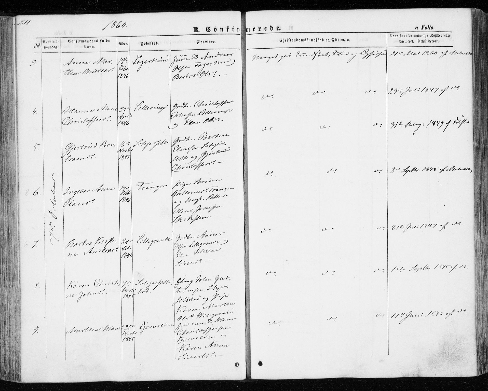 Ministerialprotokoller, klokkerbøker og fødselsregistre - Nord-Trøndelag, AV/SAT-A-1458/701/L0008: Parish register (official) no. 701A08 /1, 1854-1863, p. 211