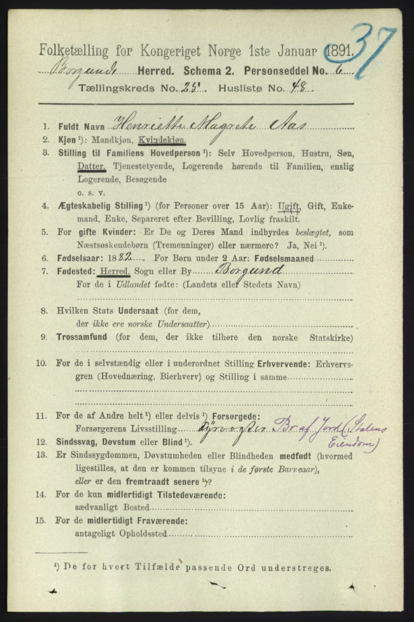 RA, 1891 census for 1531 Borgund, 1891, p. 7574