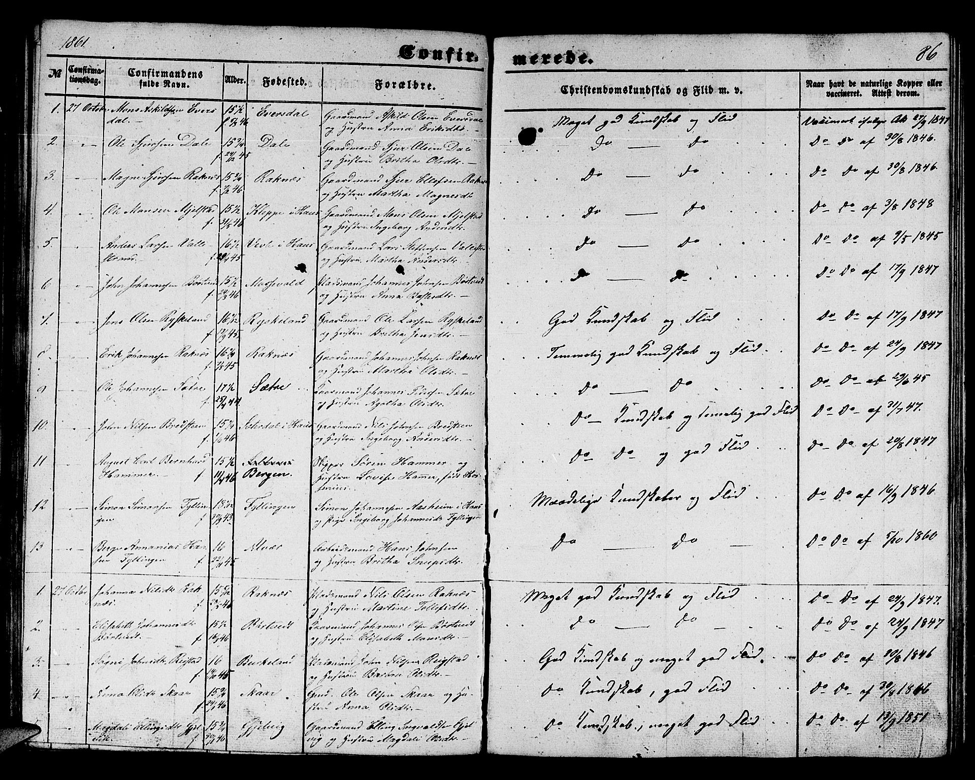 Hamre sokneprestembete, SAB/A-75501/H/Ha/Hab: Parish register (copy) no. B 1, 1852-1863, p. 86