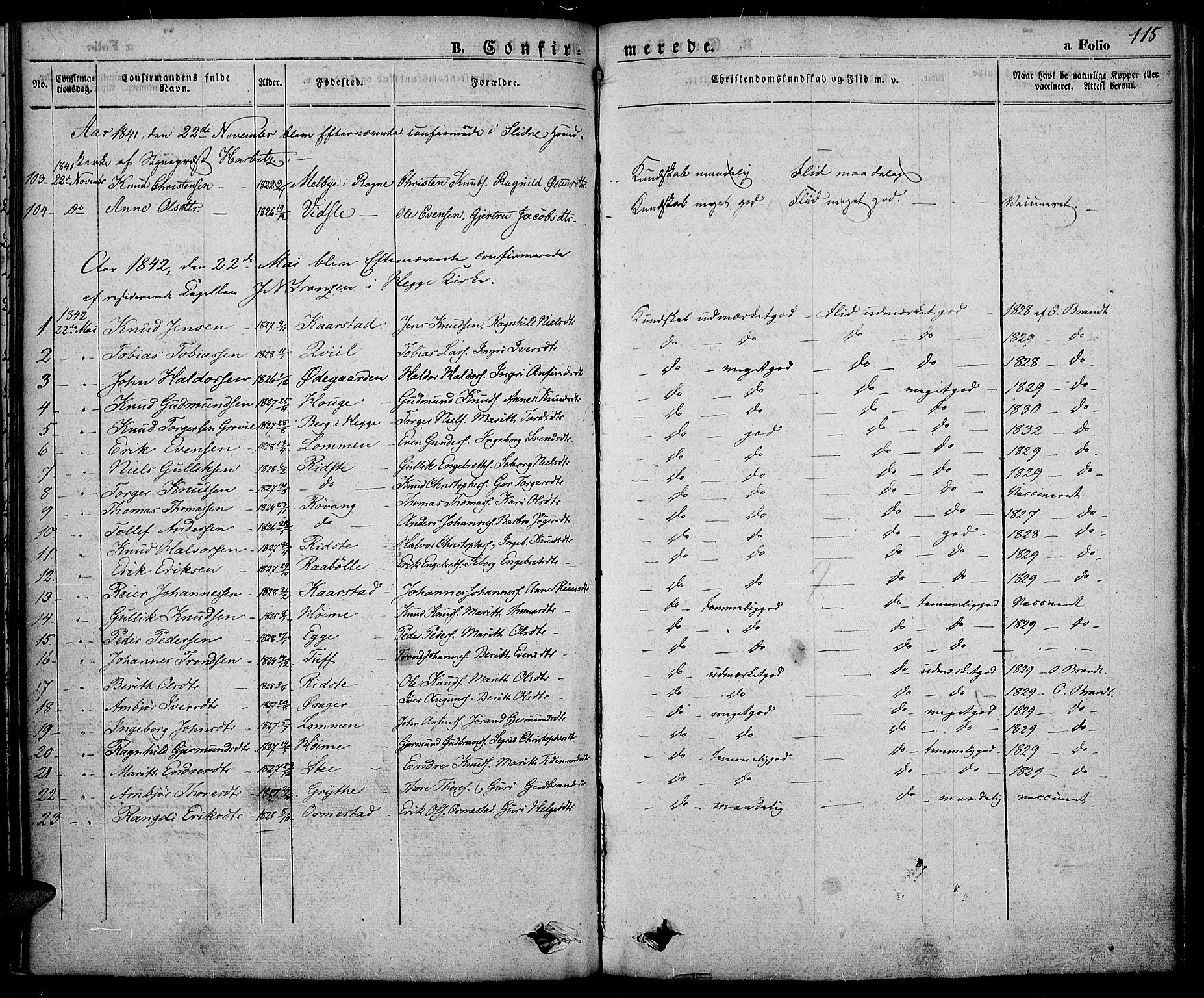 Slidre prestekontor, SAH/PREST-134/H/Ha/Haa/L0003: Parish register (official) no. 3, 1831-1843, p. 115